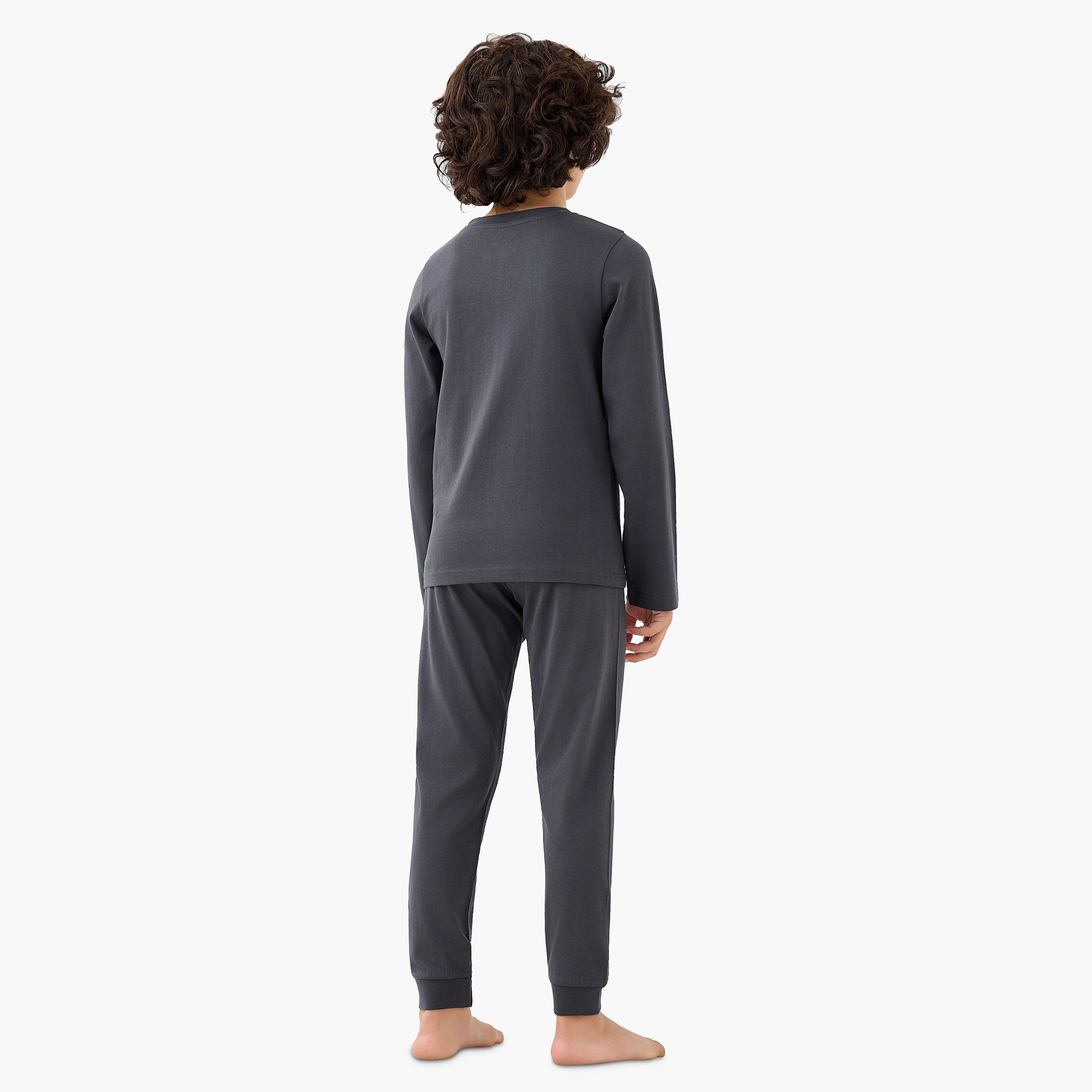 Juniors Cotton Crew Neck Long Sleeves Pyjama Set with Skateboard Print, Set of 2-boys-clothing-nightwear-image-5