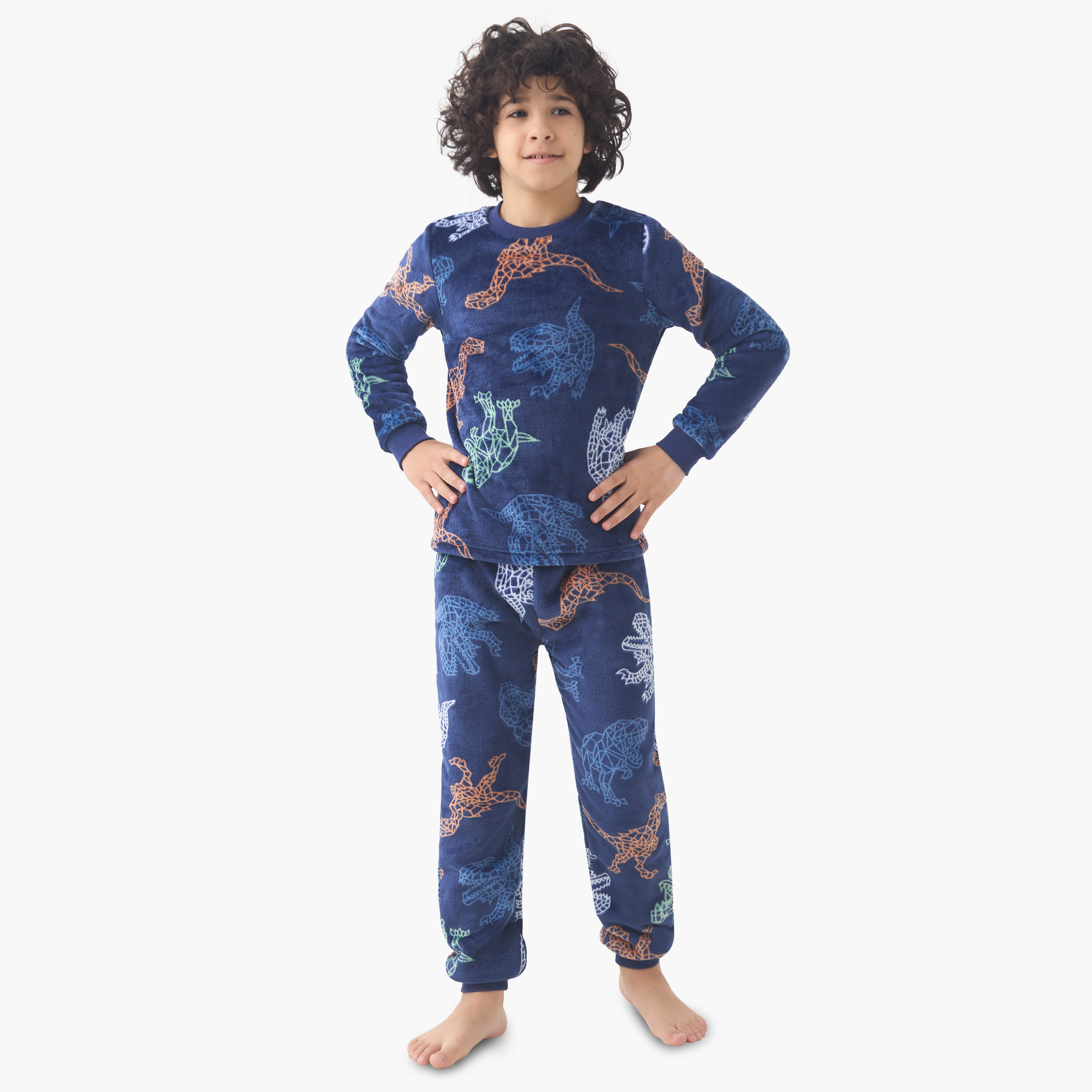 طقم بيجاما بوليستر بياقة ضيقة وأكمام طويلة وبطبعات للأولاد من جونيورز-boys-clothing-nightwear-image-1
