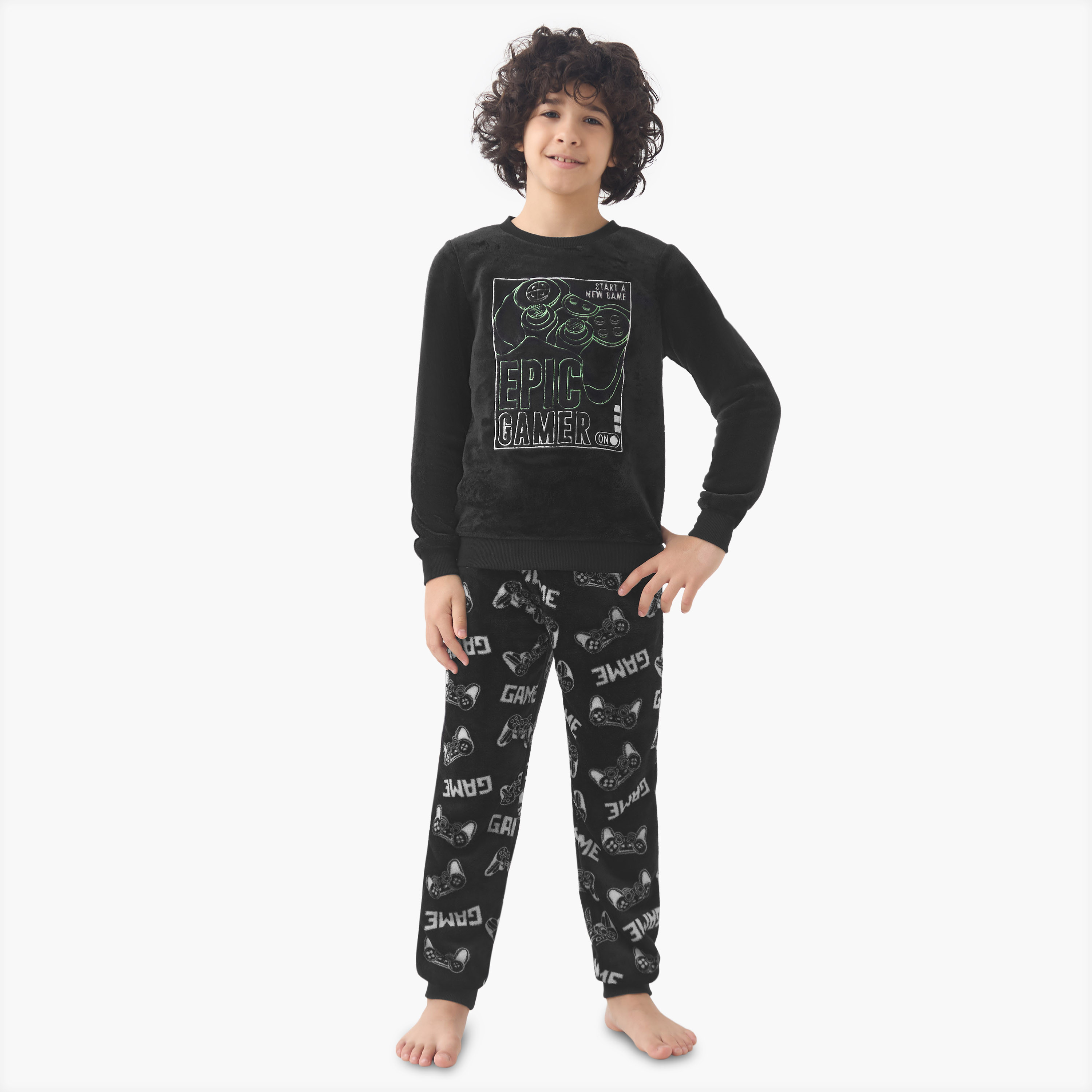 Juniors Boys Pyjama Set with Gamer Print - Polyester - Long Sleeves - Crew Neck-boys-clothing-nightwear-image-1