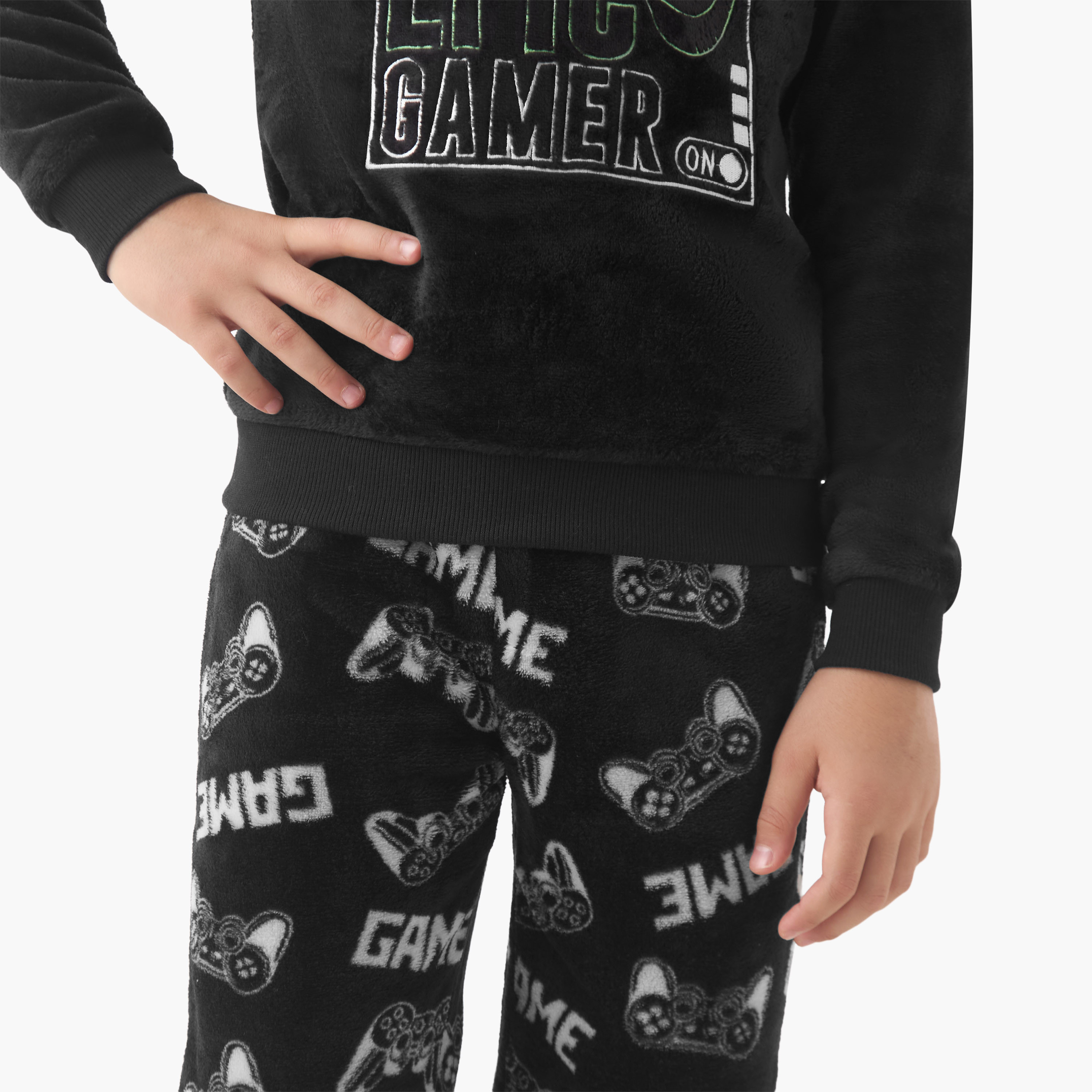Juniors Boys Pyjama Set with Gamer Print - Polyester - Long Sleeves - Crew Neck-boys-clothing-nightwear-image-5