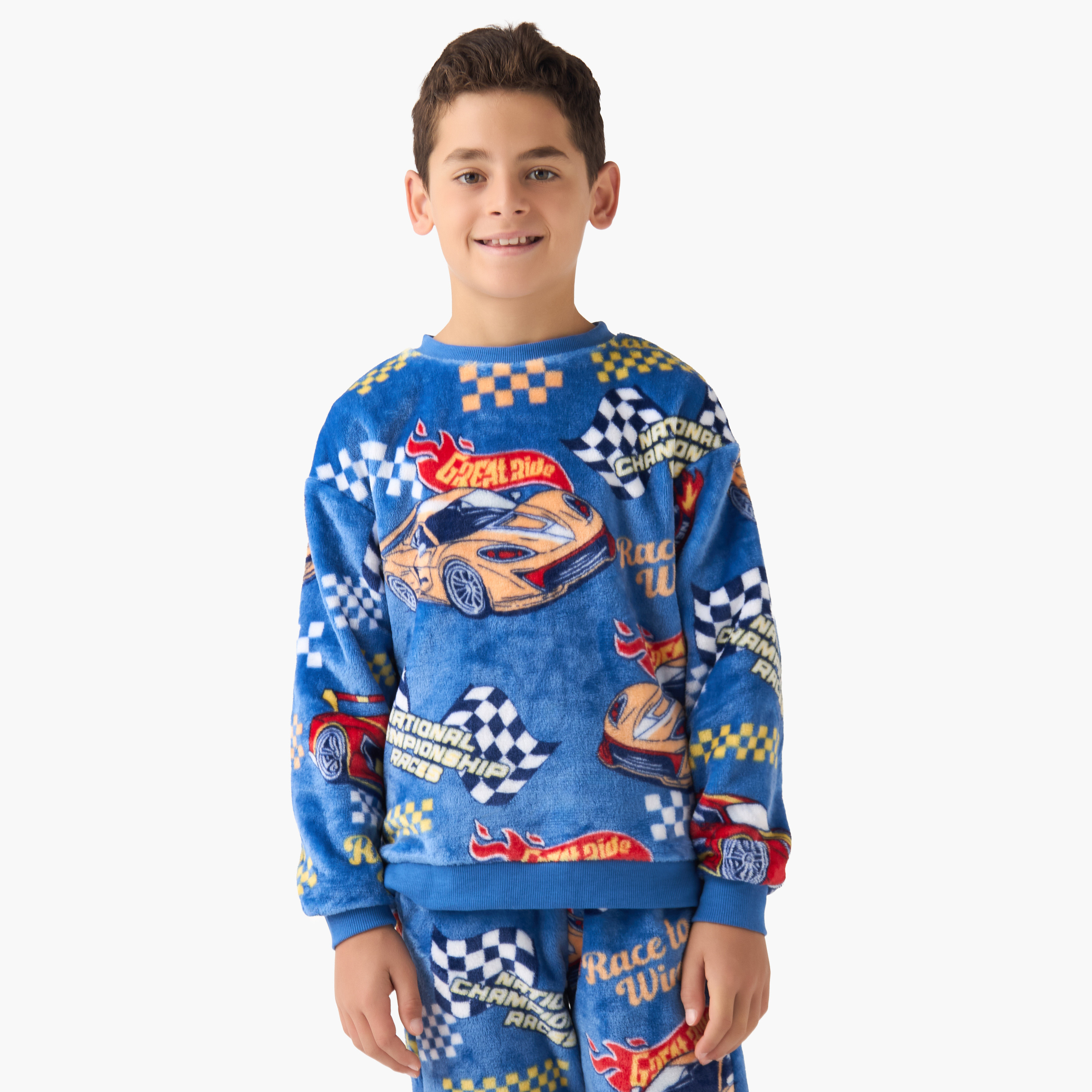Juniors Boys Sweatshirt and Pyjama Set with Car Print - Polyester - Long Sleeves - Crew Neck-boys-clothing-nightwear-image-2