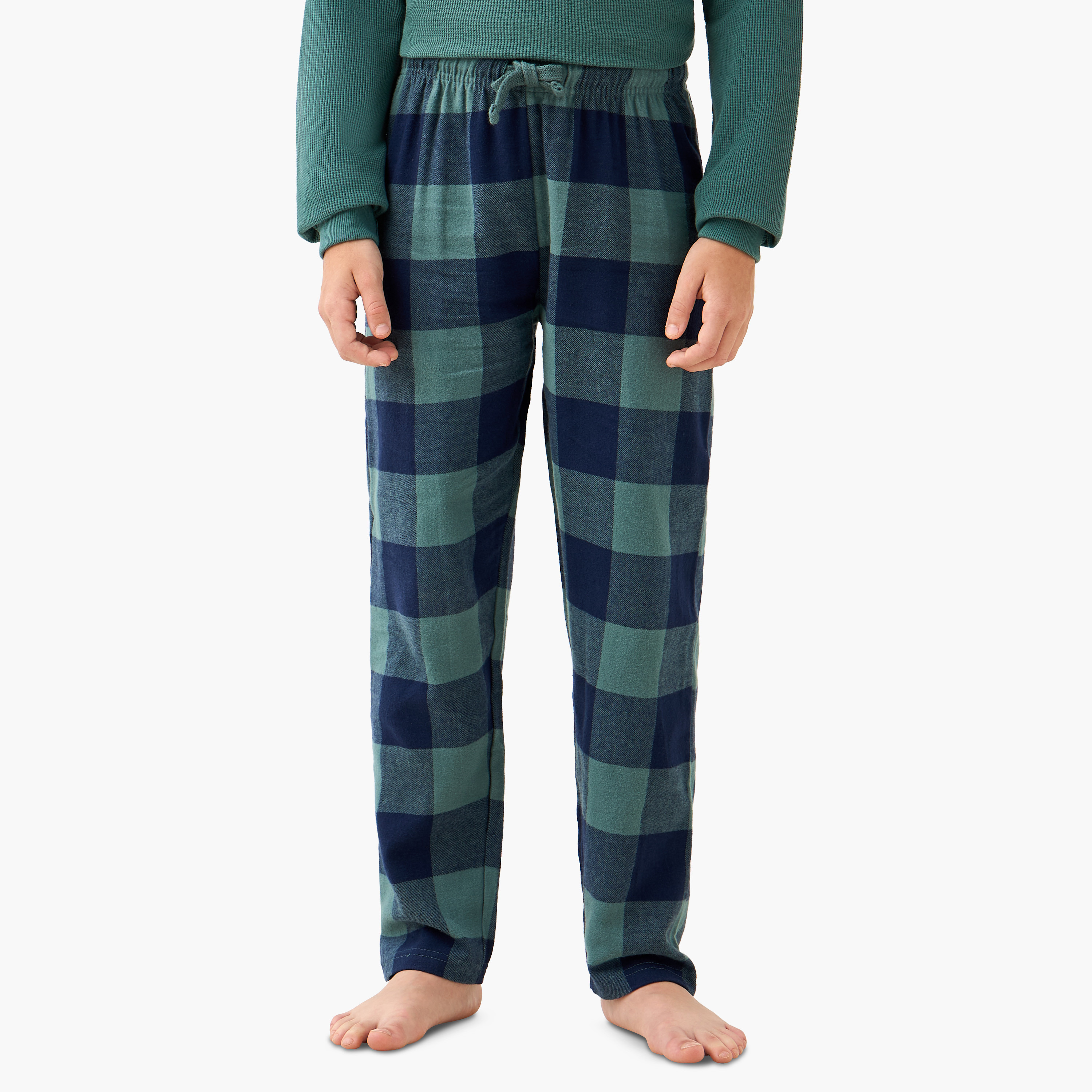 Juniors Cotton Henley Neck Long Sleeve Pyjama Set with Drawstring Closure-boys-clothing-nightwear-image-3