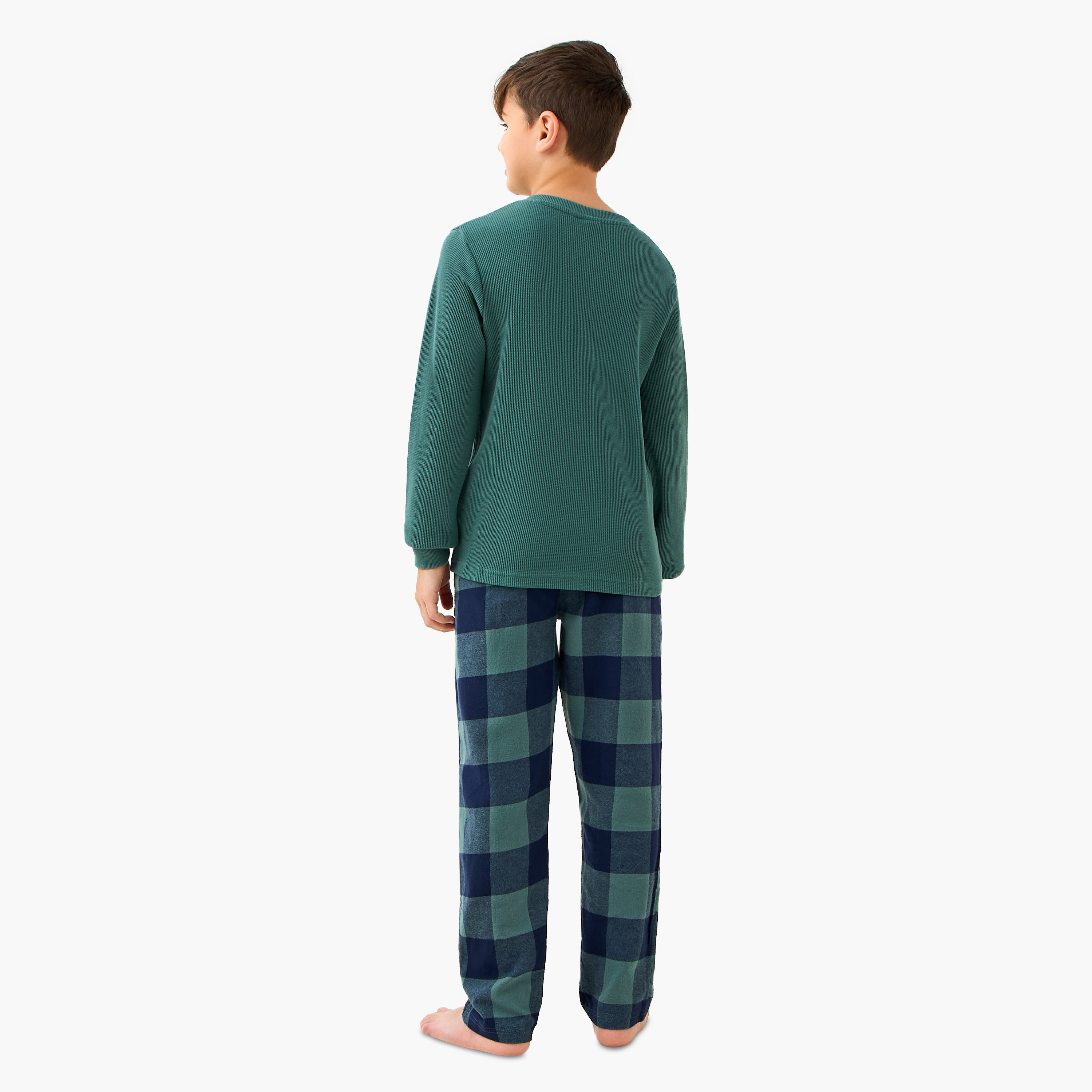 Juniors Cotton Henley Neck Long Sleeve Pyjama Set with Drawstring Closure-boys-clothing-nightwear-image-4