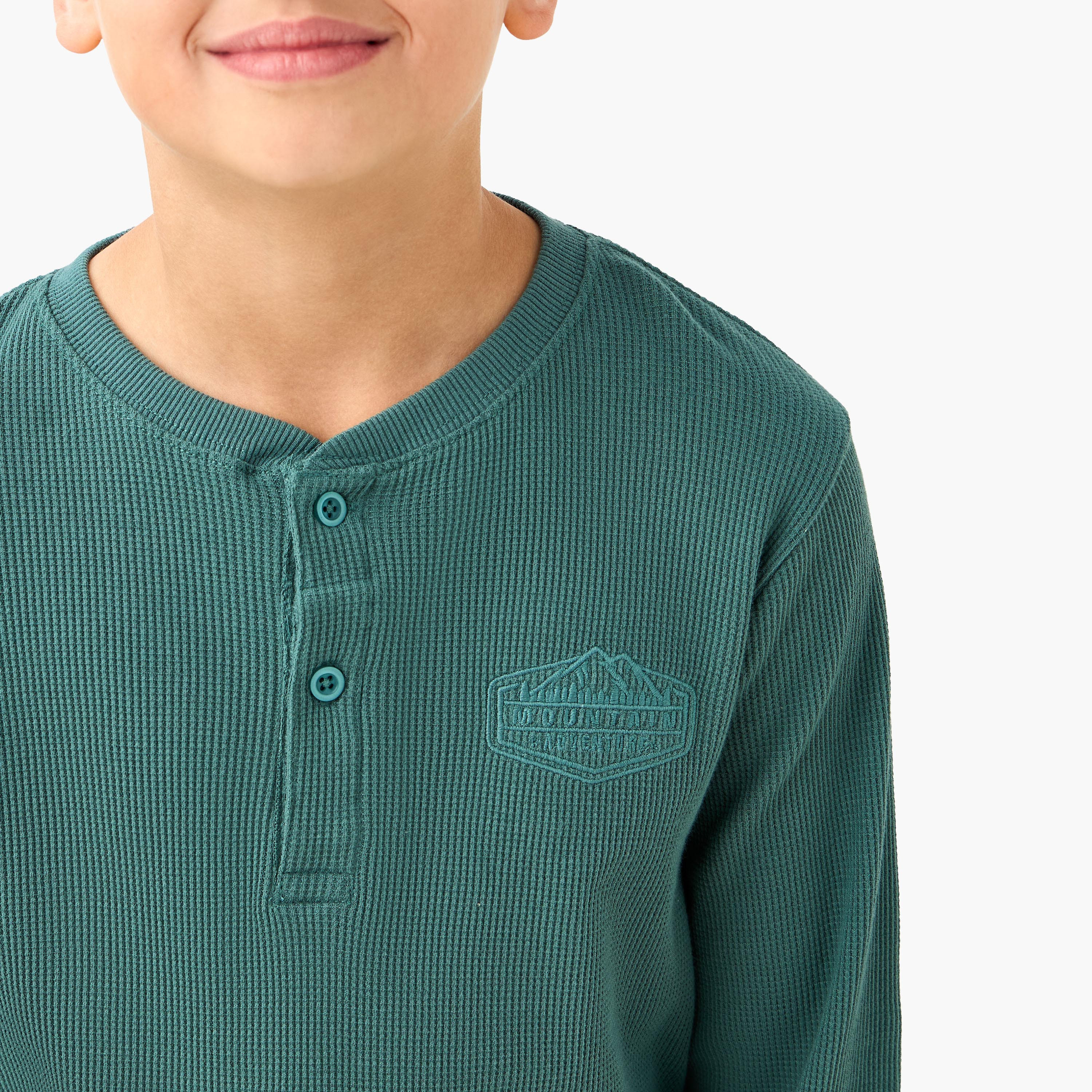 Juniors Cotton Henley Neck Long Sleeve Pyjama Set with Drawstring Closure-boys-clothing-nightwear-image-5