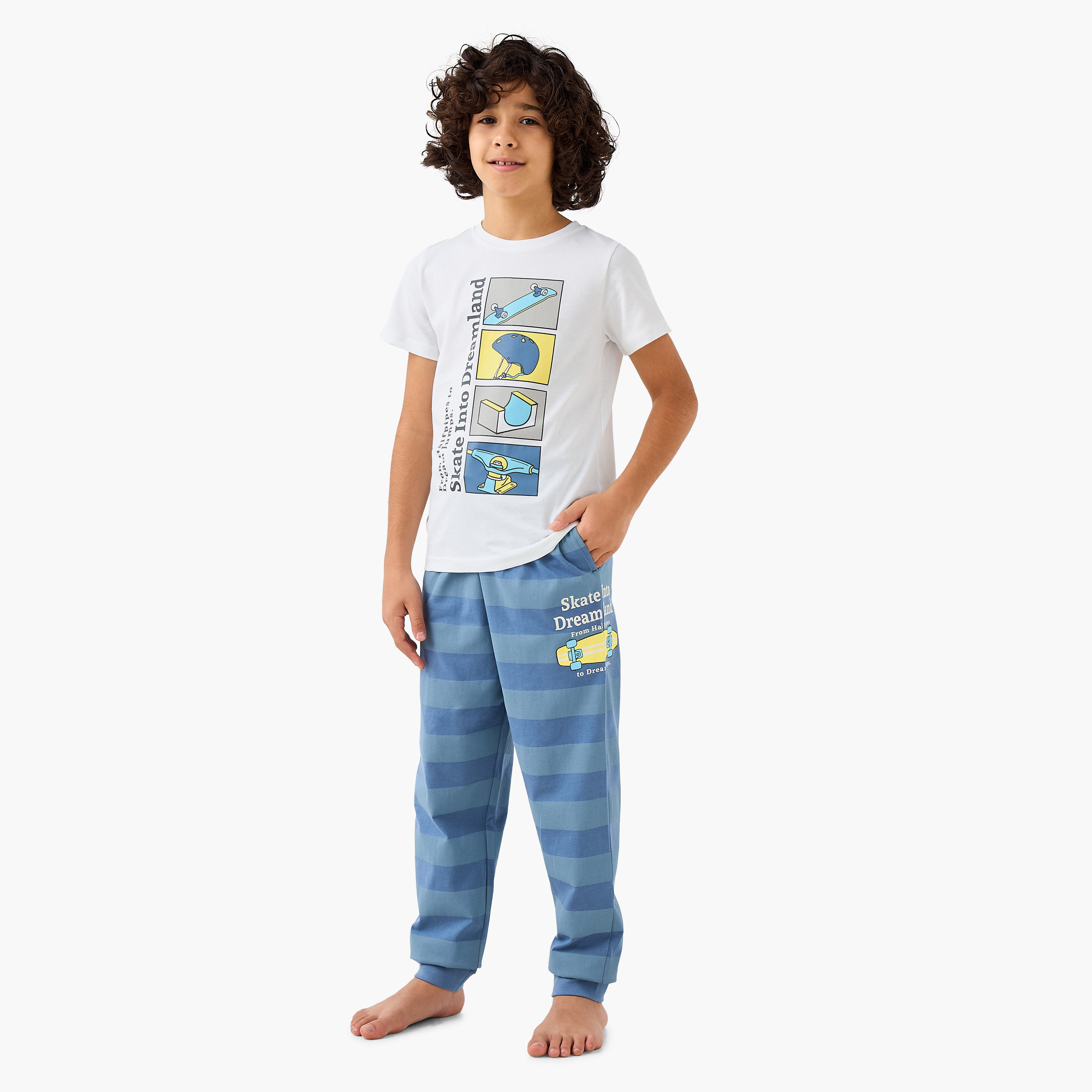 Juniors Printed T-shirt and Pyjama Set-boys-clothing-nightwear-image-1