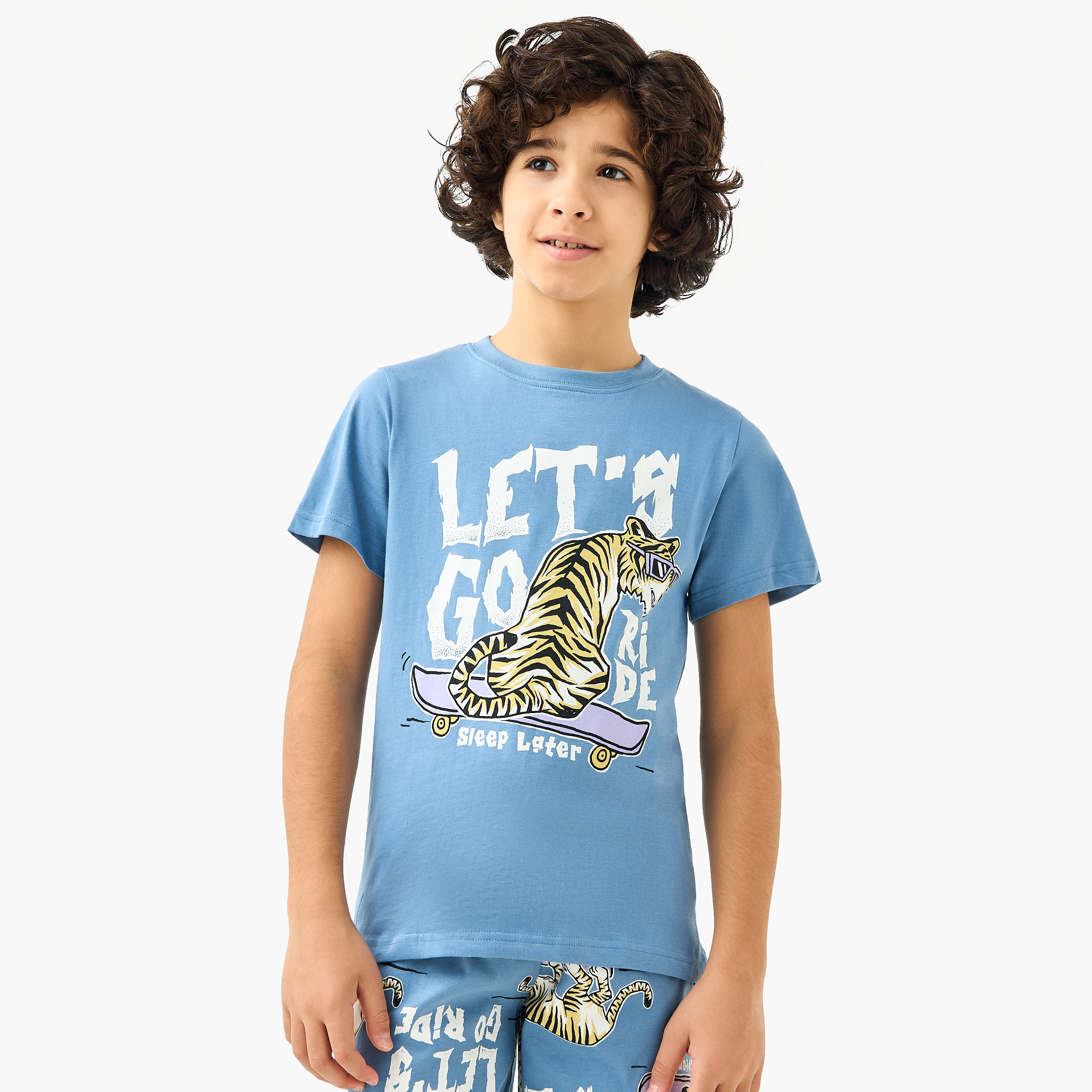 Juniors Tiger Print T-shirt and Pyjama Set-boys-clothing-nightwear-image-2