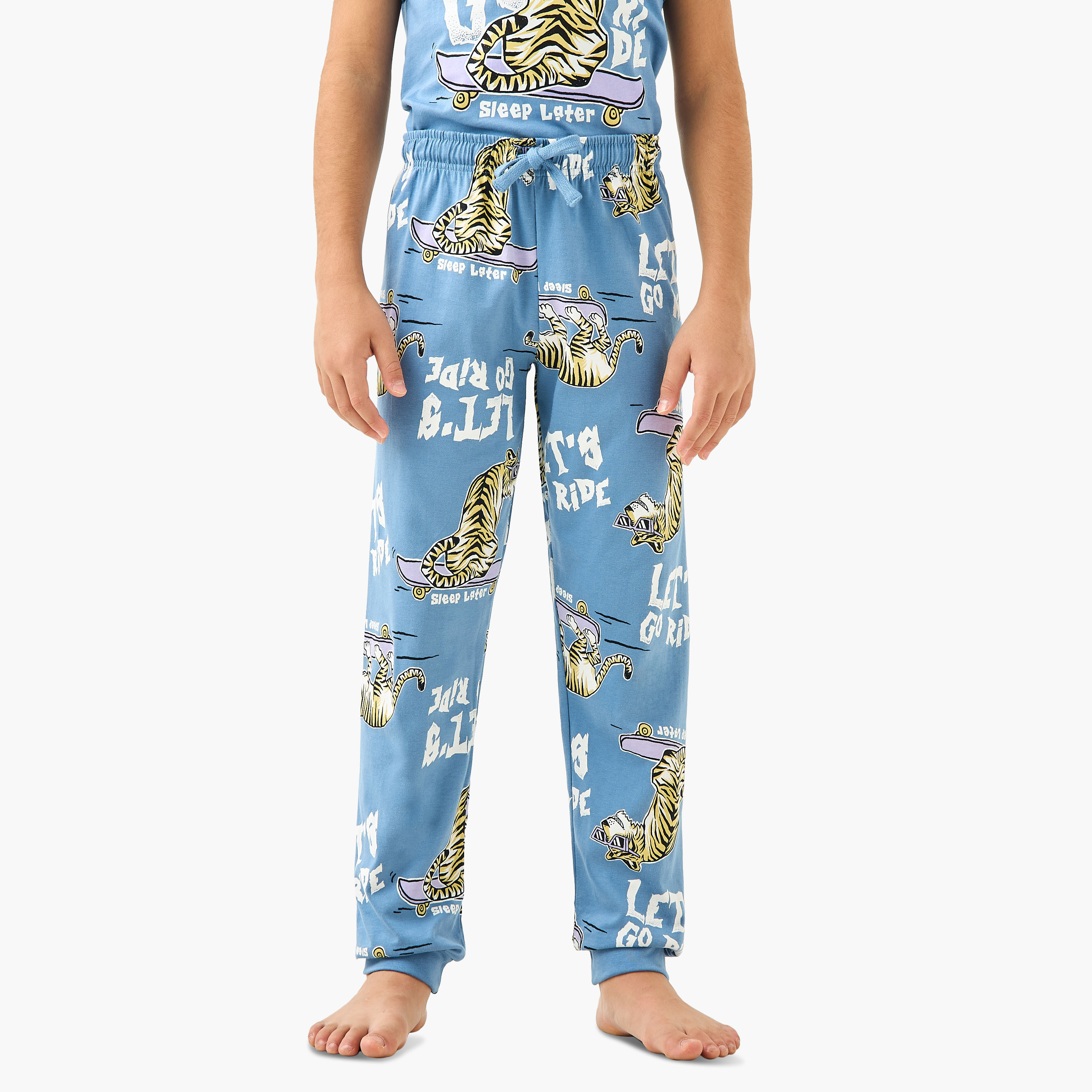 Juniors Tiger Print T-shirt and Pyjama Set-boys-clothing-nightwear-image-3
