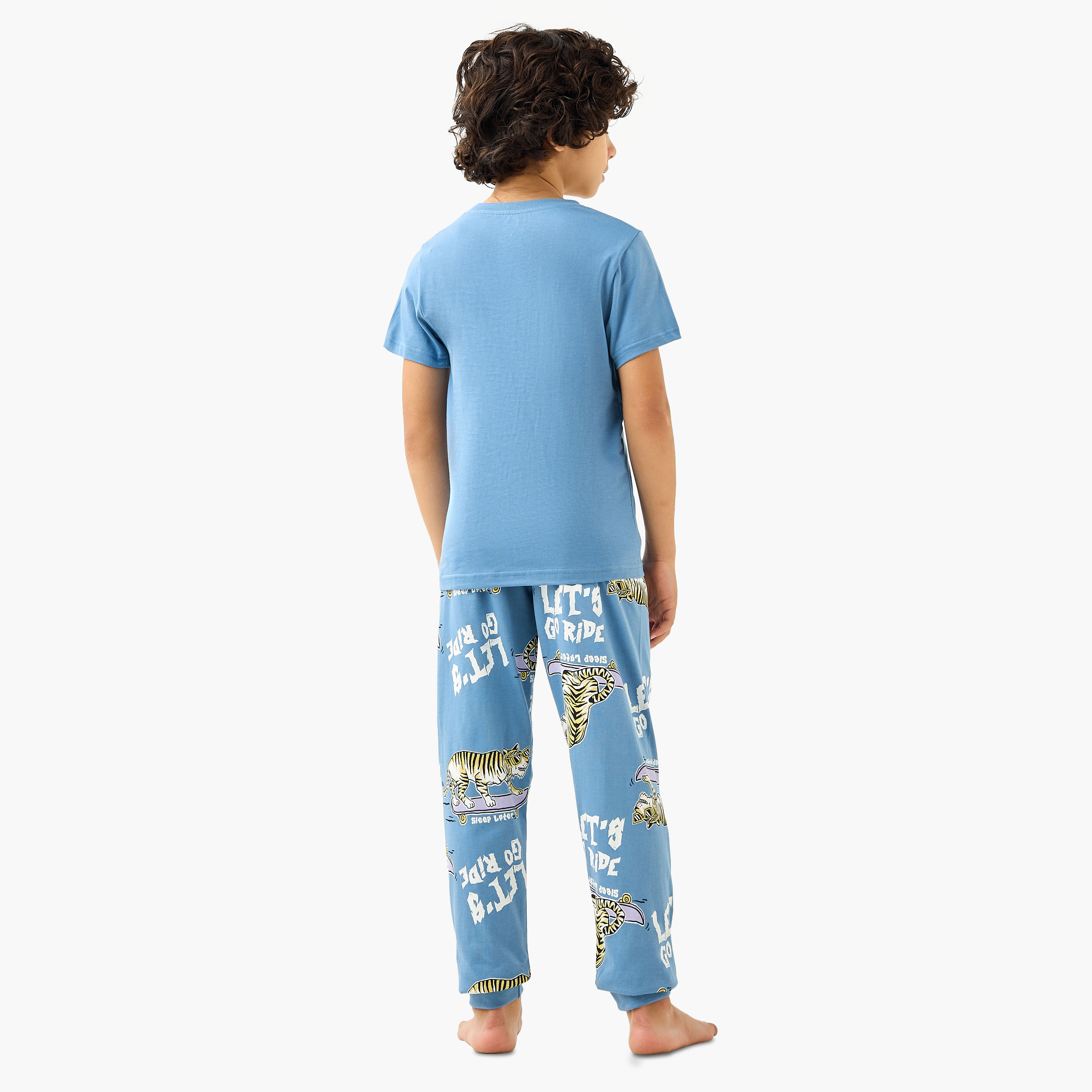 Juniors Tiger Print T-shirt and Pyjama Set-boys-clothing-nightwear-image-4