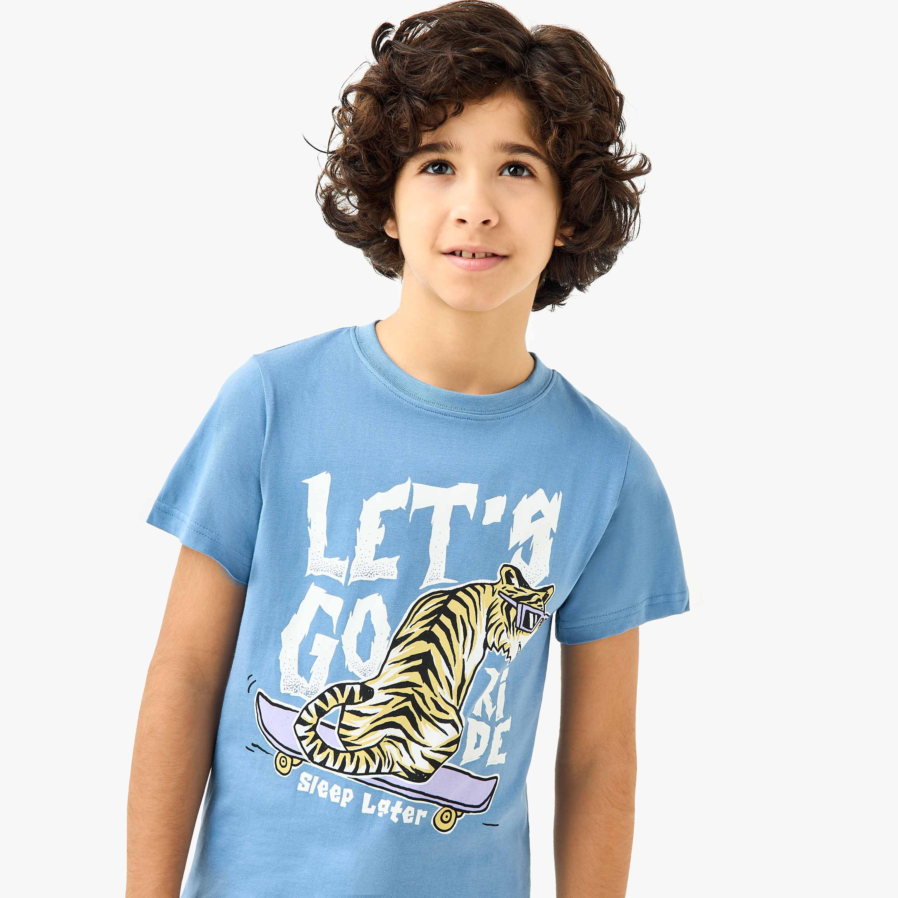 Juniors Tiger Print T-shirt and Pyjama Set-boys-clothing-nightwear-image-5