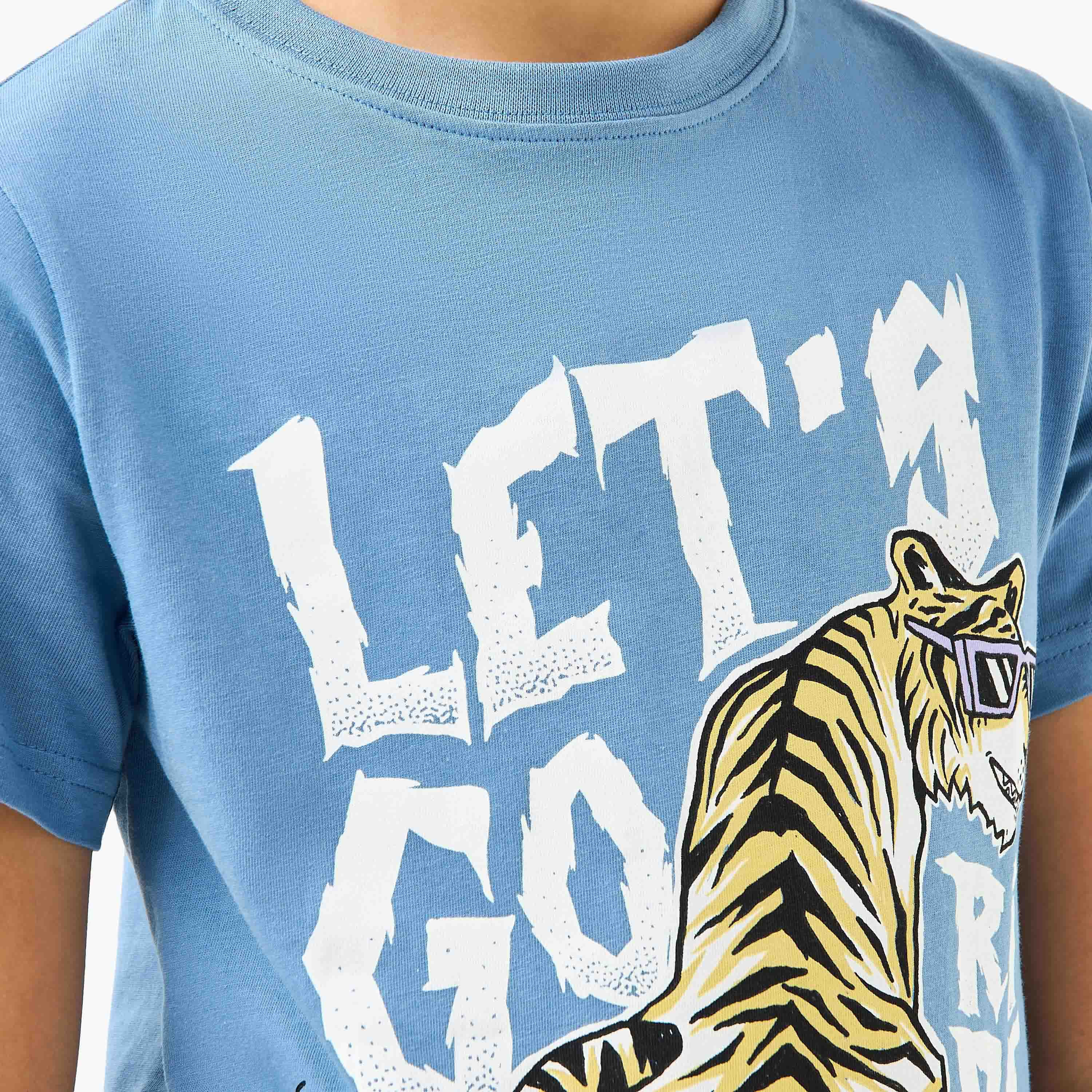 Juniors Tiger Print T-shirt and Pyjama Set-boys-clothing-nightwear-image-6