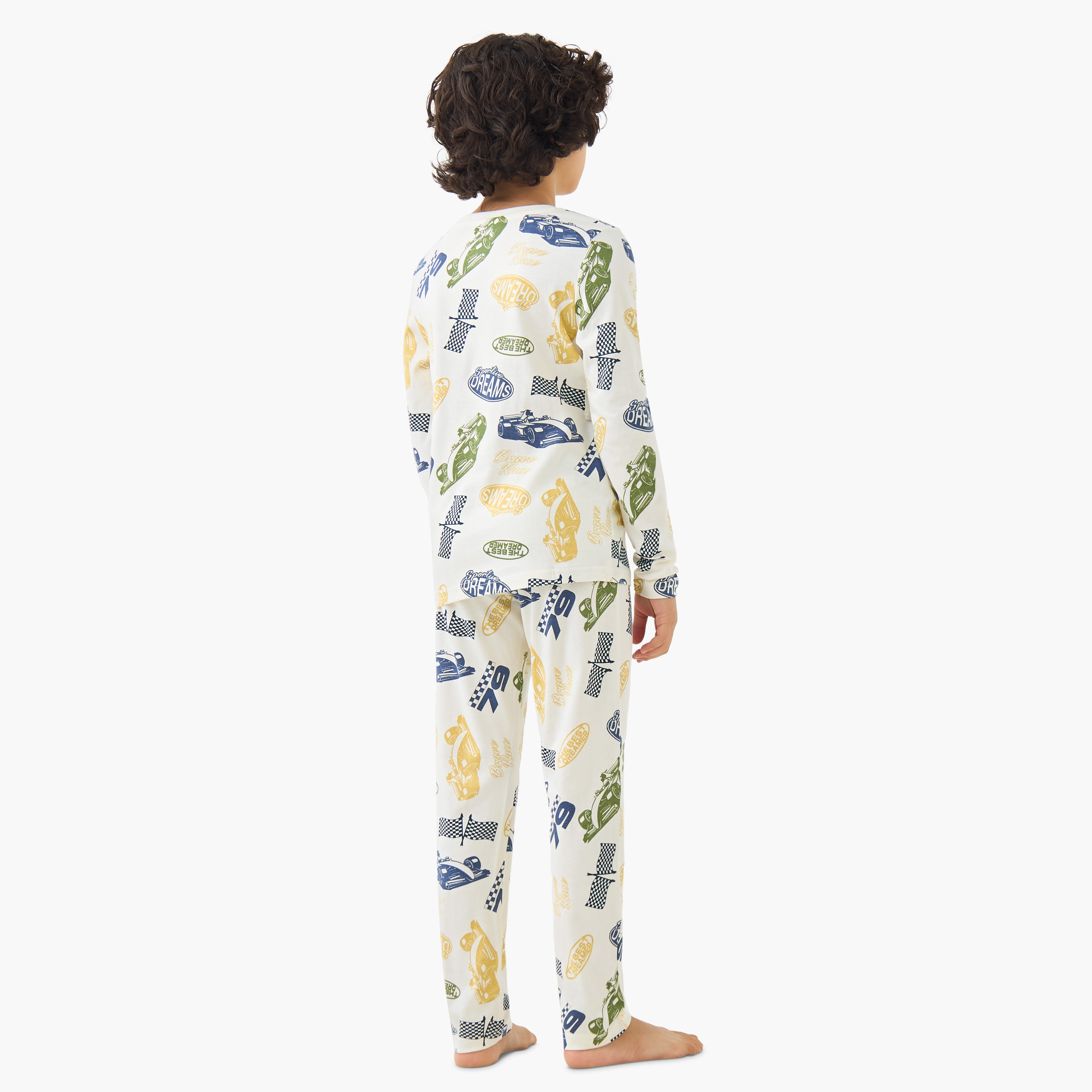 Juniors Cotton Crew Neck Long Sleeves Pyjama Set with Print-boys-clothing-nightwear-image-4