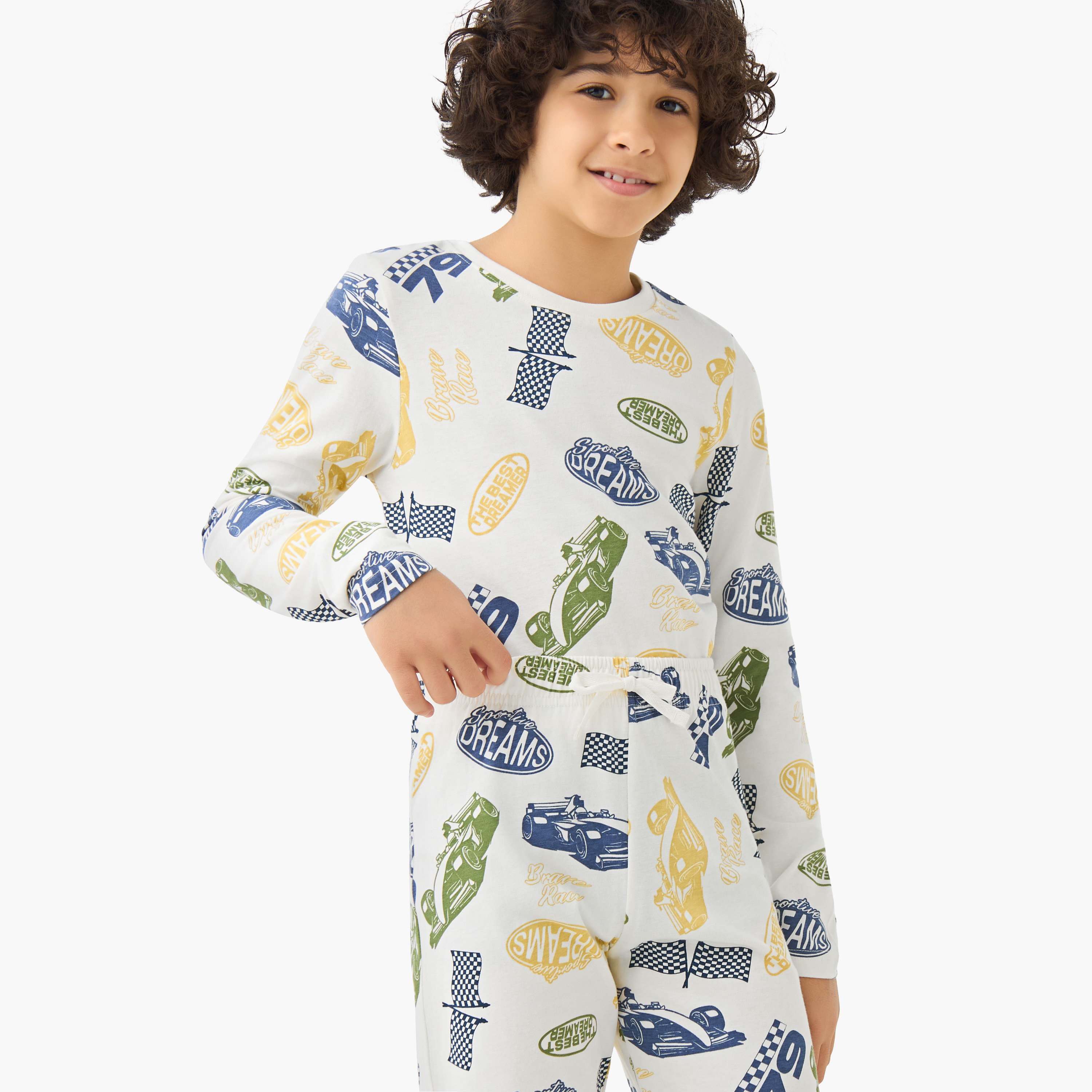 Juniors Cotton Crew Neck Long Sleeves Pyjama Set with Print-boys-clothing-nightwear-image-5