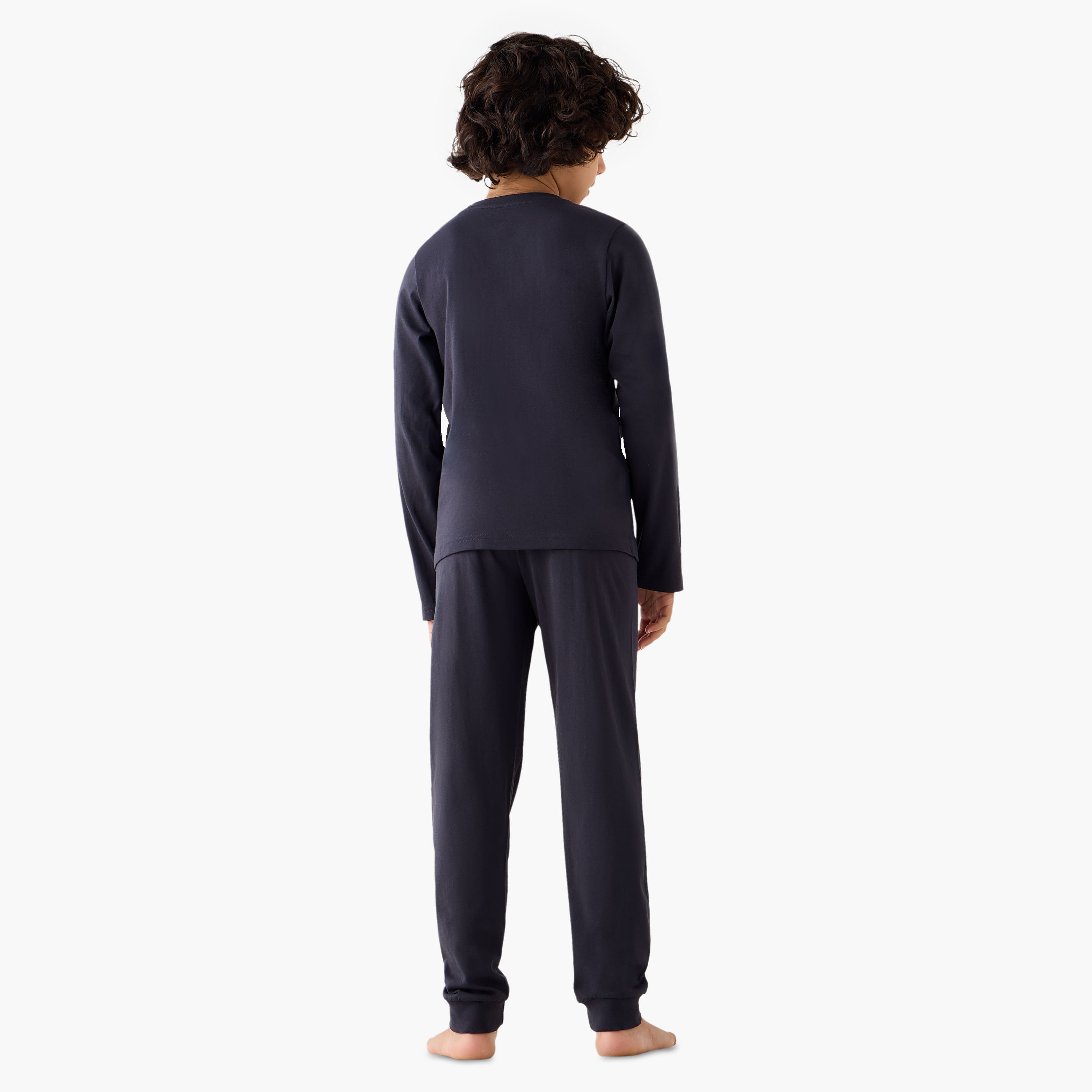 Juniors Cotton Crew Neck Long Sleeves Pyjama Set with Gaming Print-boys-clothing-nightwear-image-4
