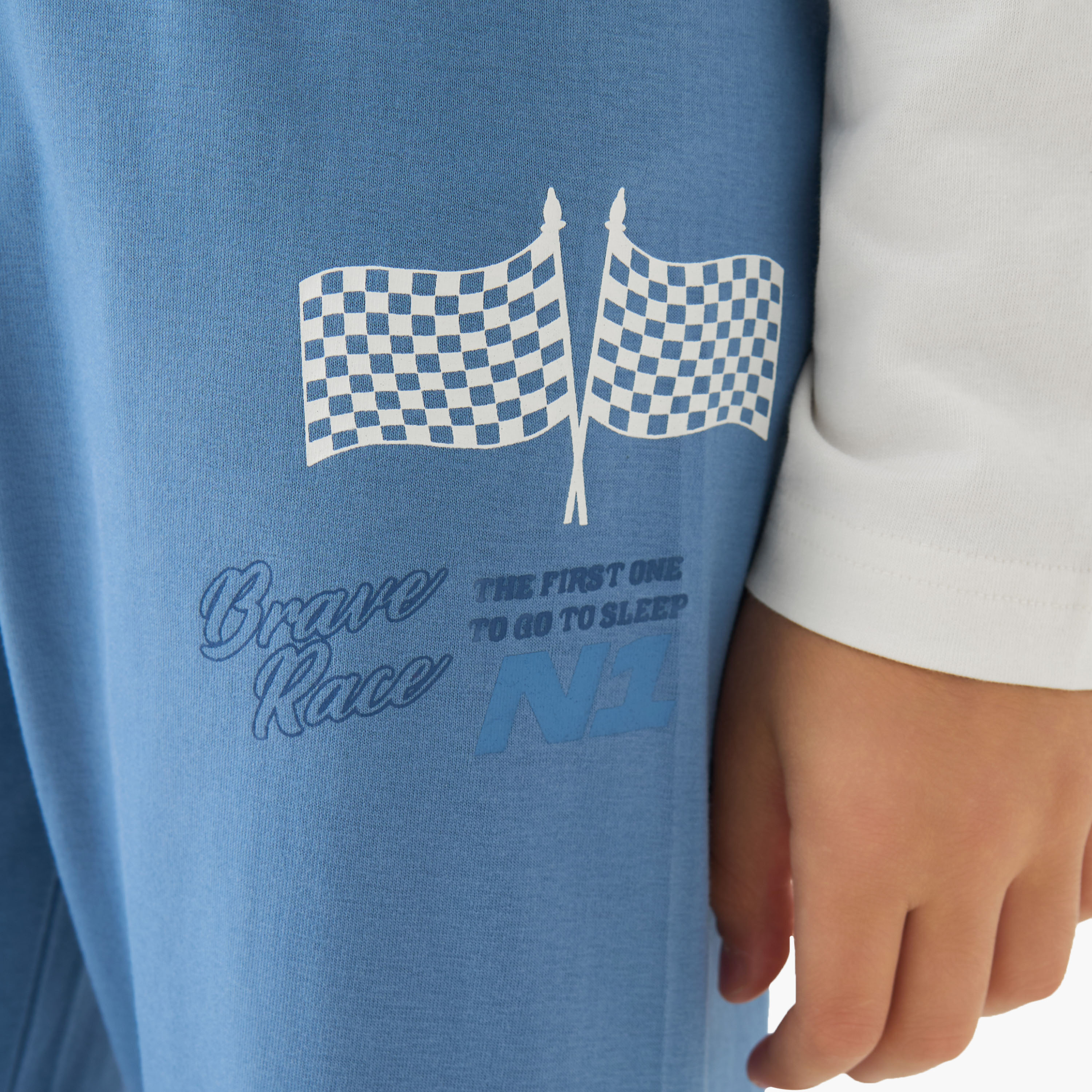 Juniors Cotton Crew Neck Long Sleeves Pyjama Set with Racing Car Print-boys-clothing-nightwear-image-6