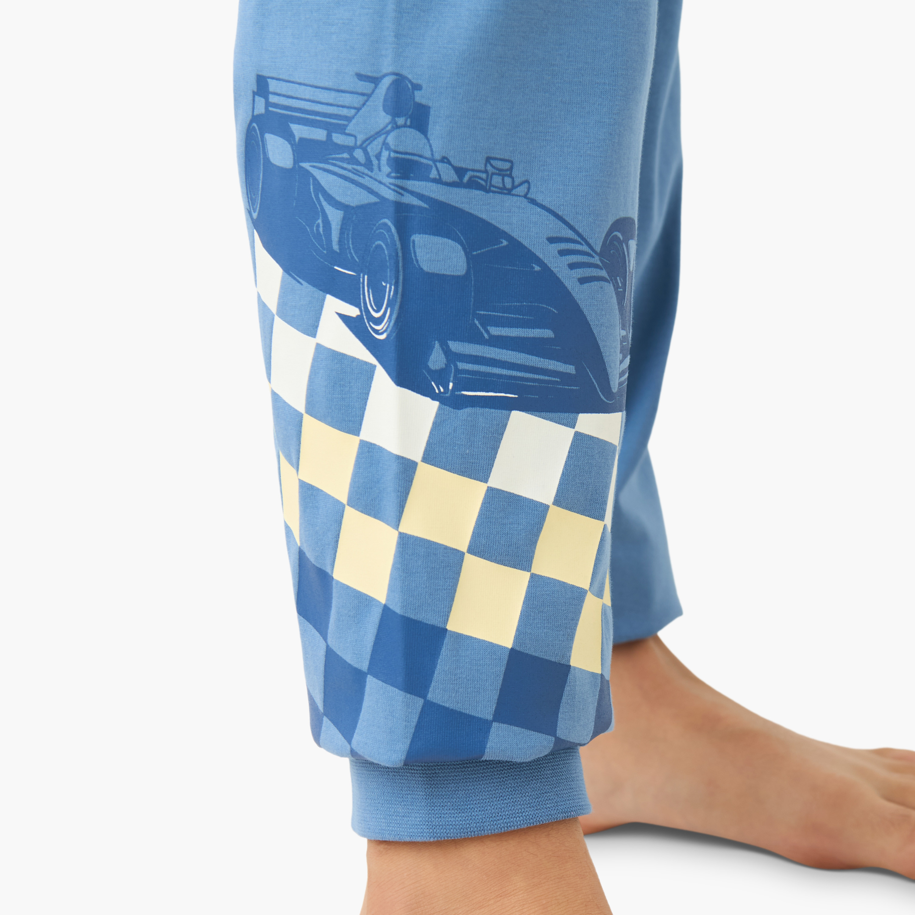 Juniors Cotton Crew Neck Long Sleeves Pyjama Set with Racing Car Print-boys-clothing-nightwear-image-7