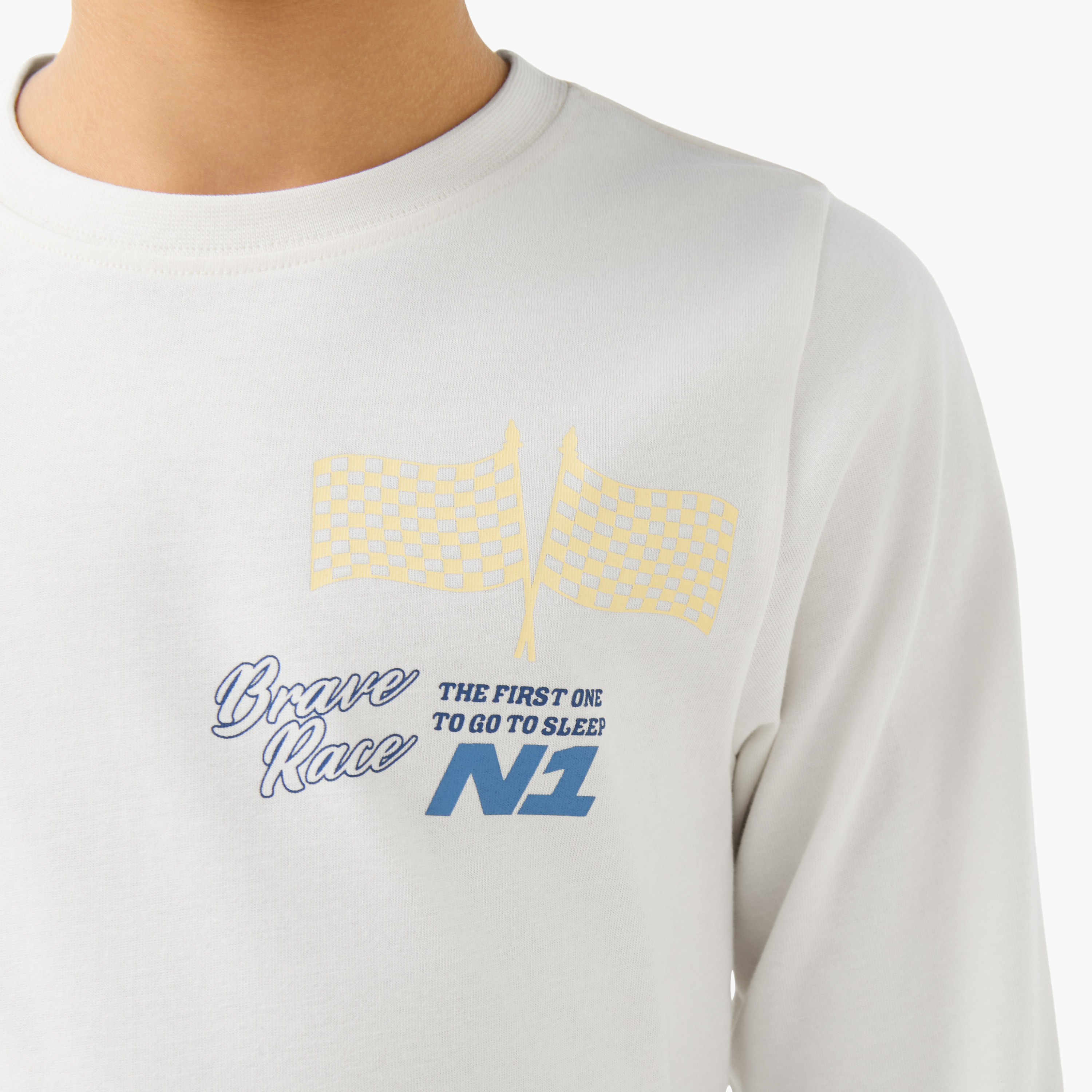 Juniors Cotton Crew Neck Long Sleeves Pyjama Set with Racing Car Print-boys-clothing-nightwear-image-8