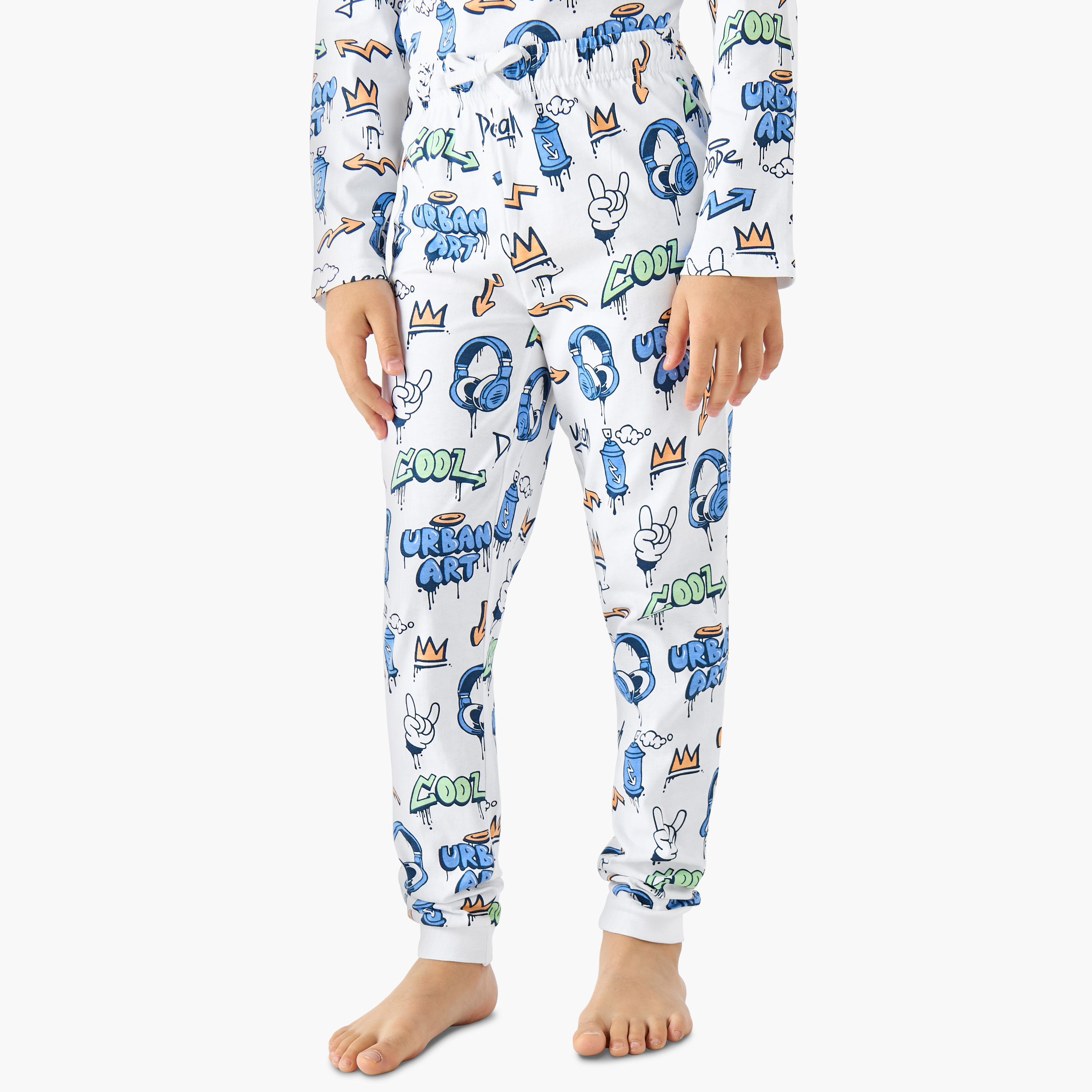 Juniors Cotton Crew Neck Long Sleeves Pyjama Set with Graphic Print-boys-clothing-nightwear-image-3