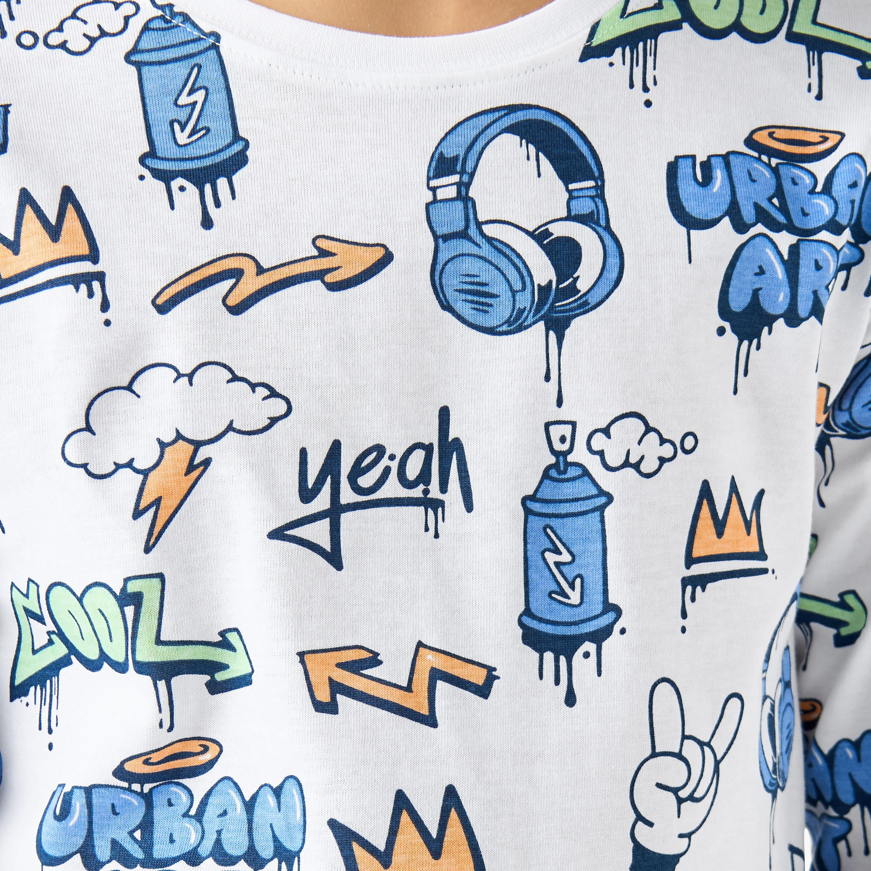 Juniors Cotton Crew Neck Long Sleeves Pyjama Set with Graphic Print-boys-clothing-nightwear-image-6