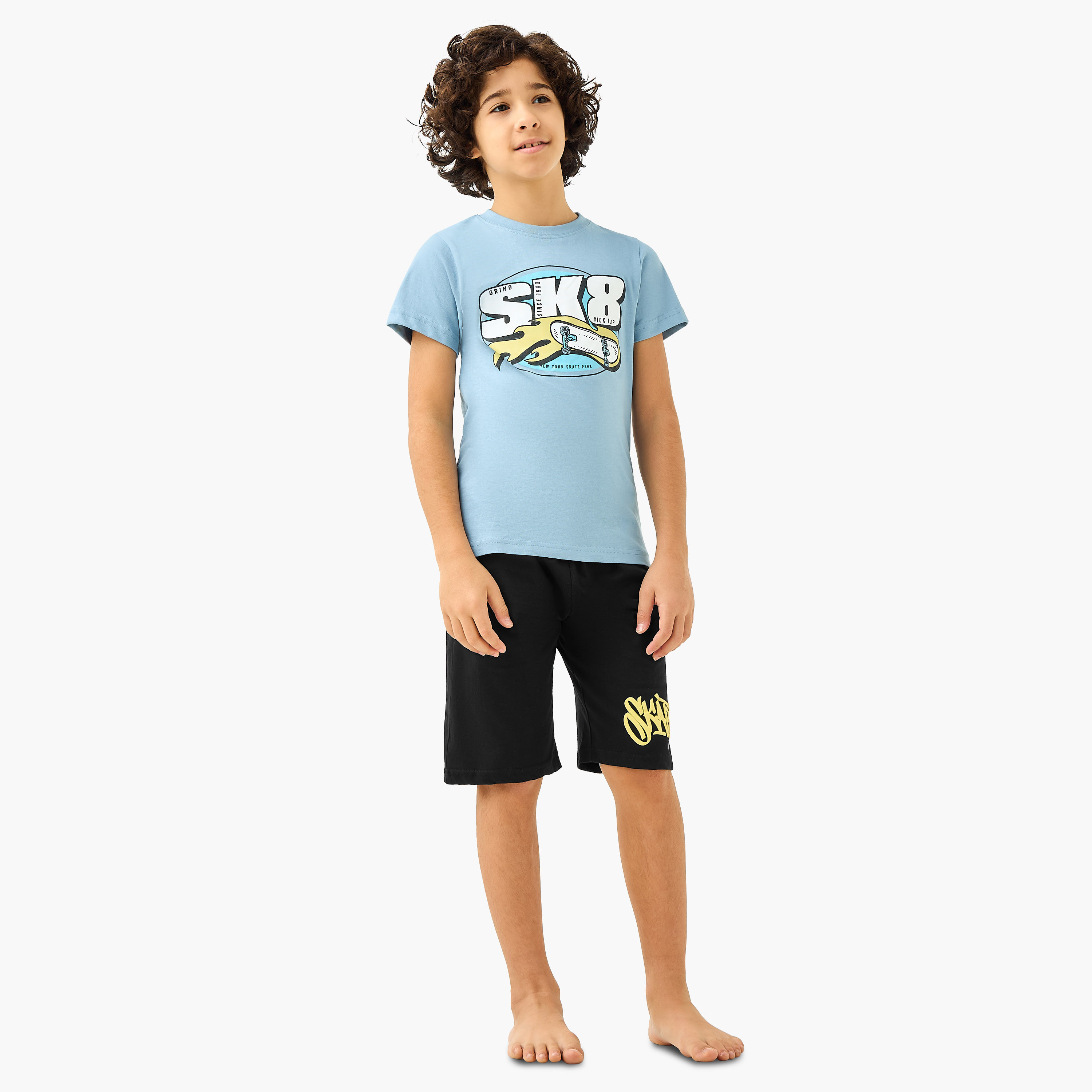 Juniors Skate Print T-shirt and Shorts Set-boys-clothing-nightwear-image-1