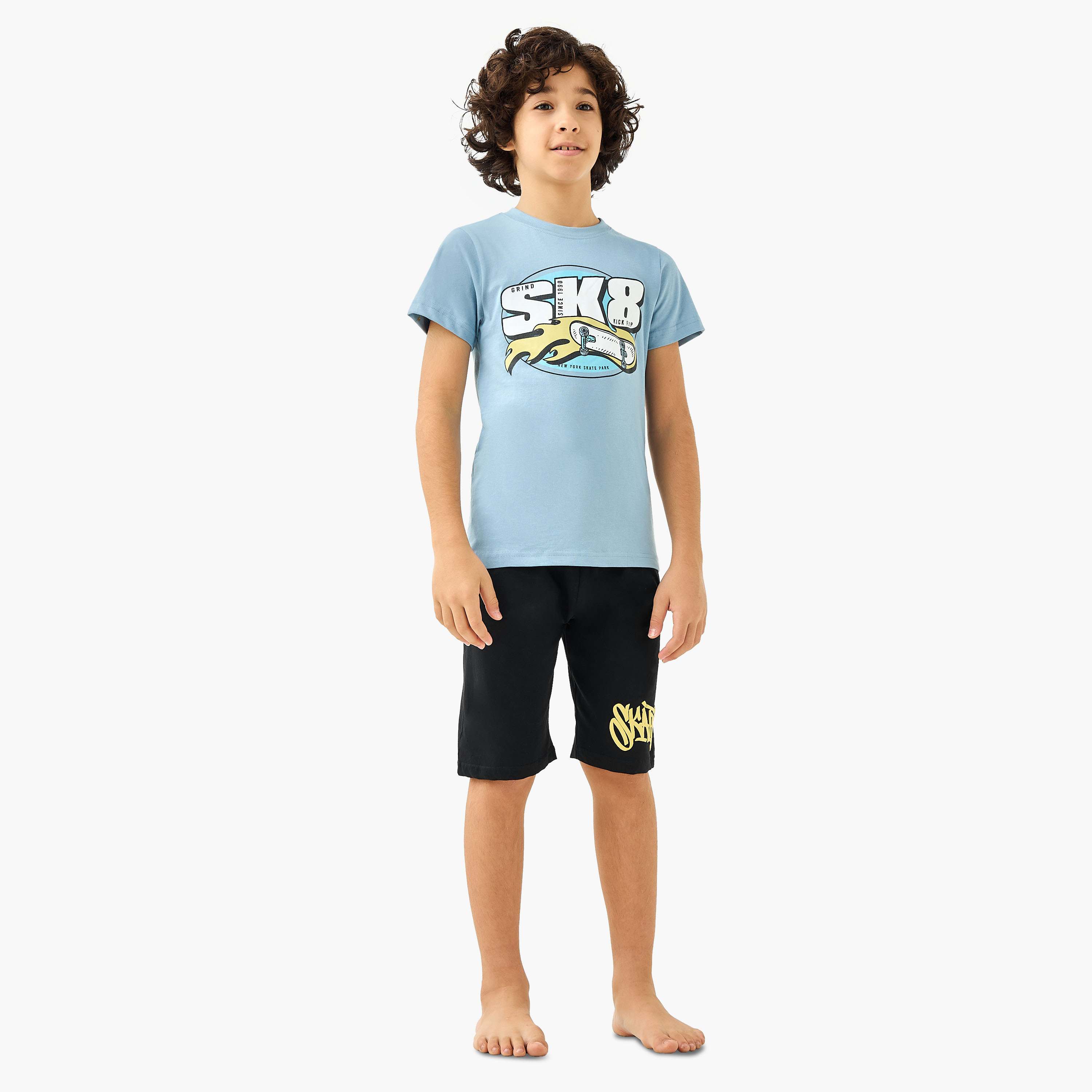 Juniors Skateboard Print T-shirt and Pyjamas - Set of 3-boys-clothing-nightwear-image-3