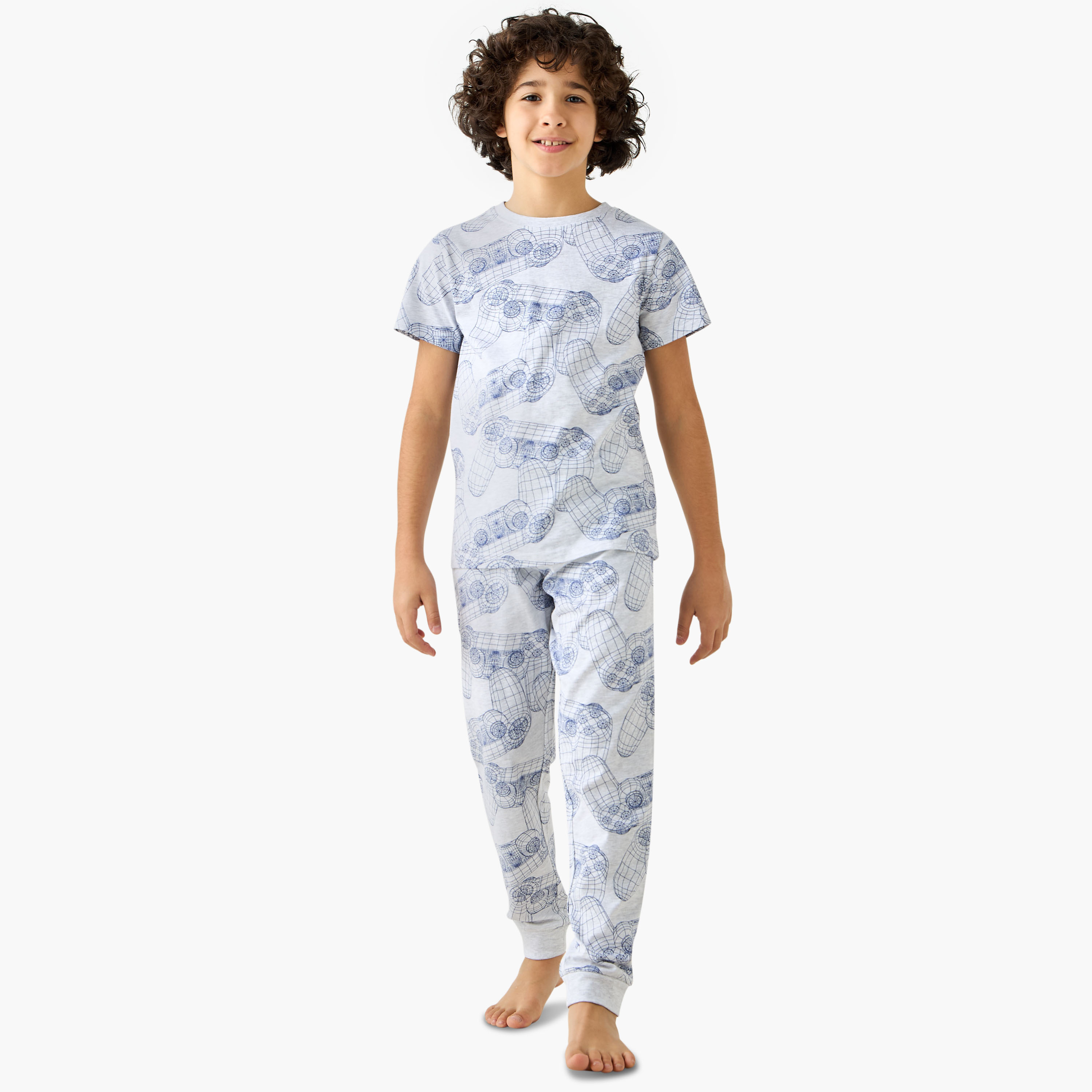Juniors Gaming Controller Print T-shirt and Pyjamas - Set of 3-boys-clothing-nightwear-image-3