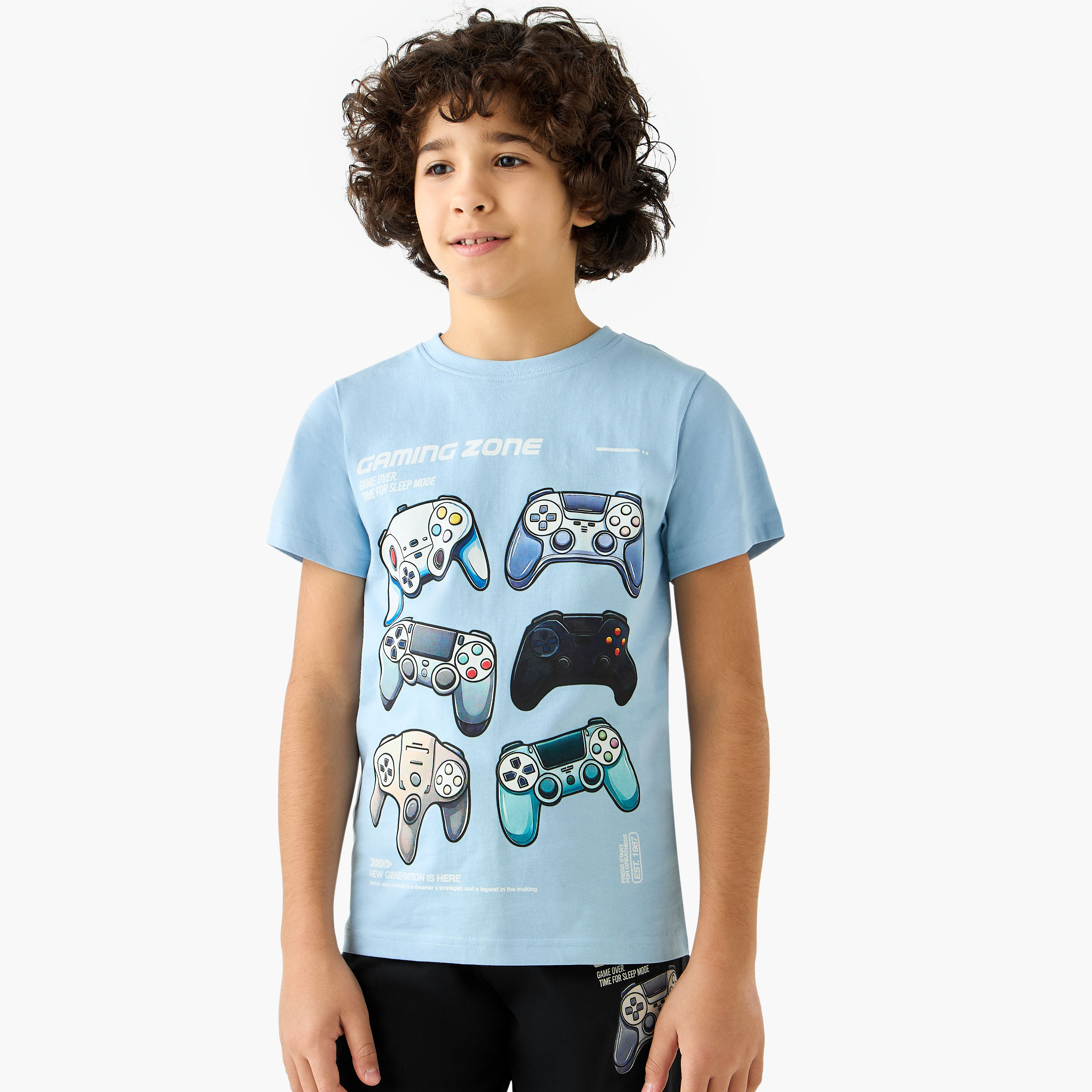 Juniors Gaming Controller Print T-shirt and Pyjamas - Set of 3-boys-clothing-nightwear-image-4