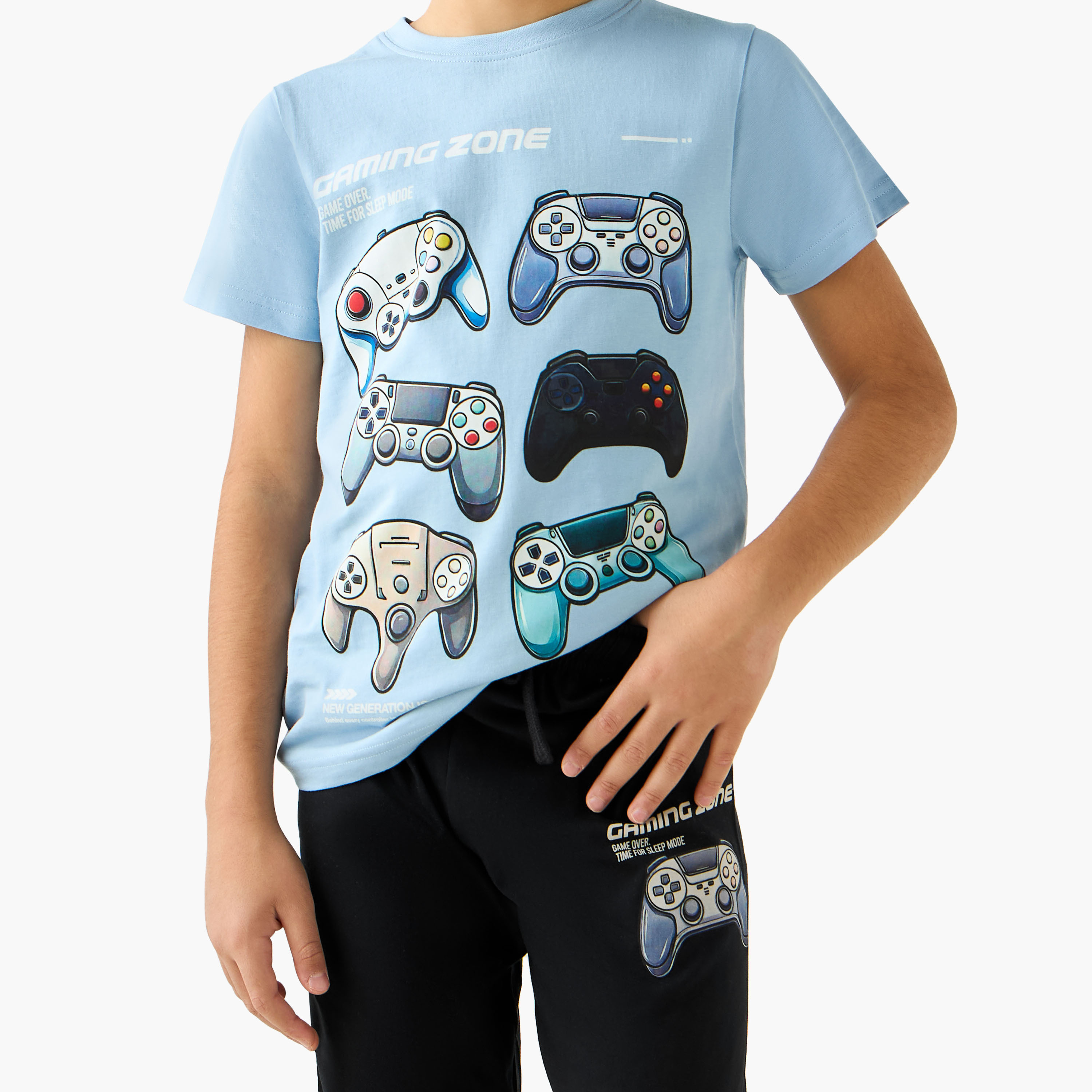 Juniors Gaming Controller Print T-shirt and Pyjamas - Set of 3-boys-clothing-nightwear-image-7