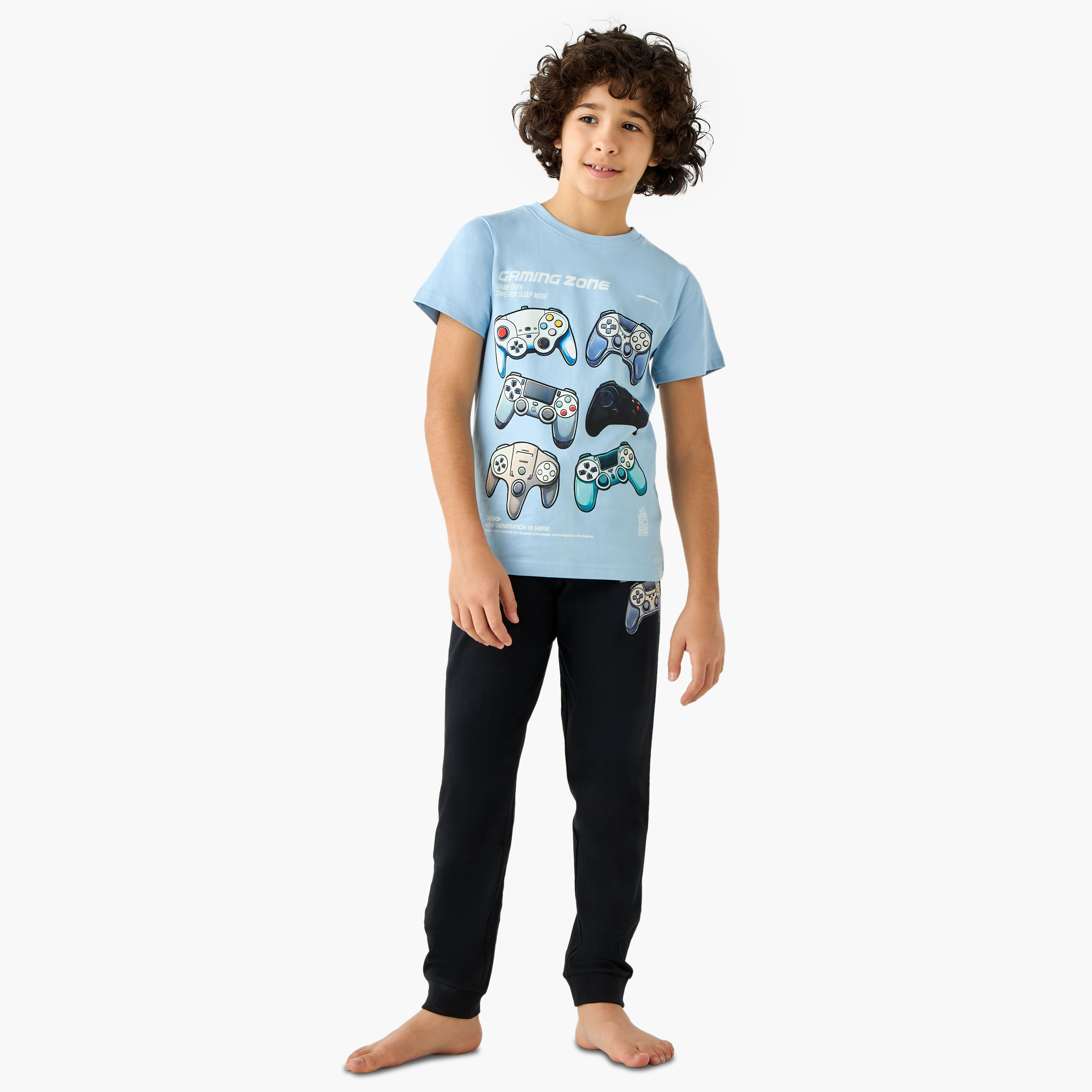 Juniors Gaming Controller Print T-shirt and Pyjamas - Set of 3-boys-clothing-nightwear-image-9