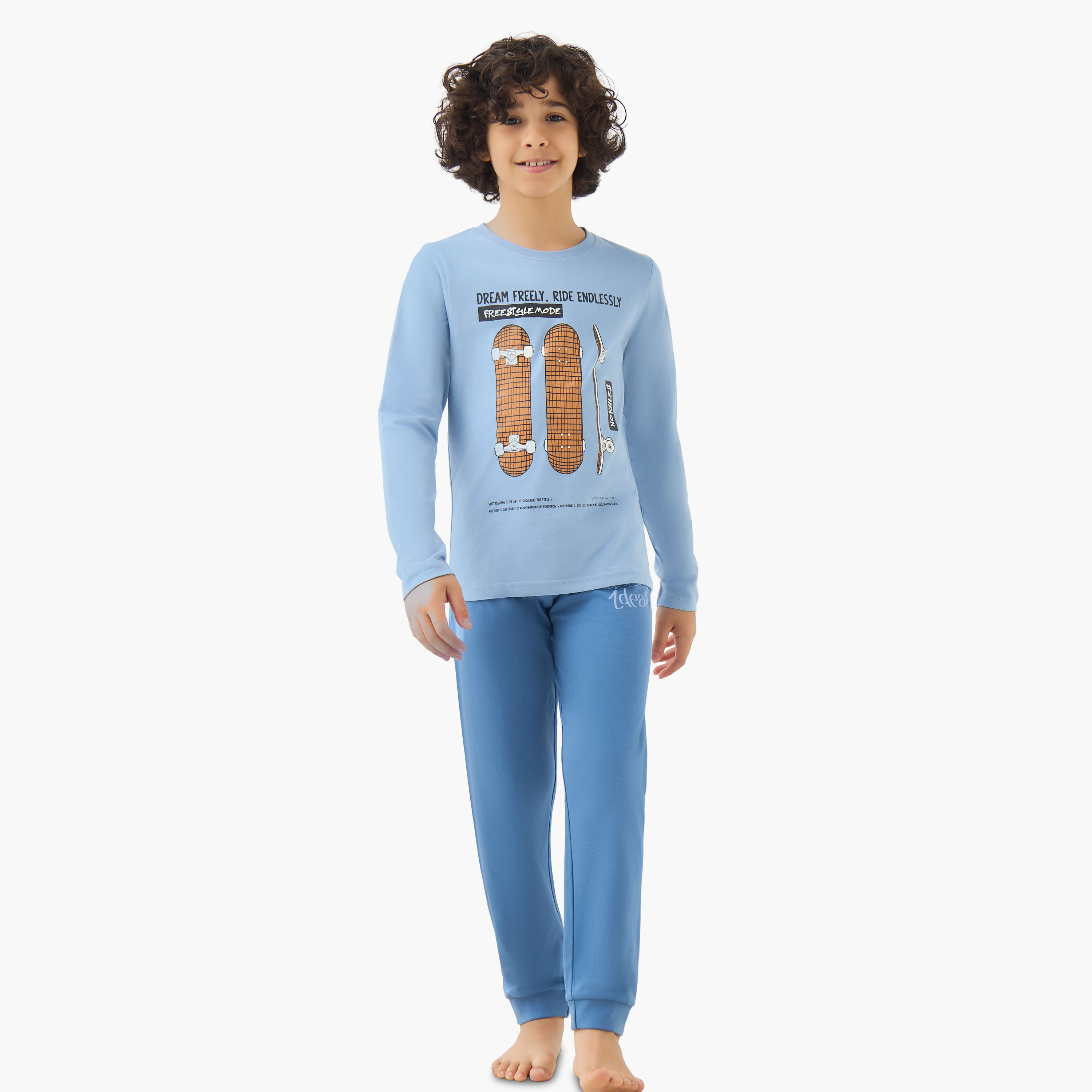 طقم من 3 بيجاما قطن بياقة مستديرة وأكمام طويلة وطبعات من جونيورز-boys-clothing-nightwear-image-3