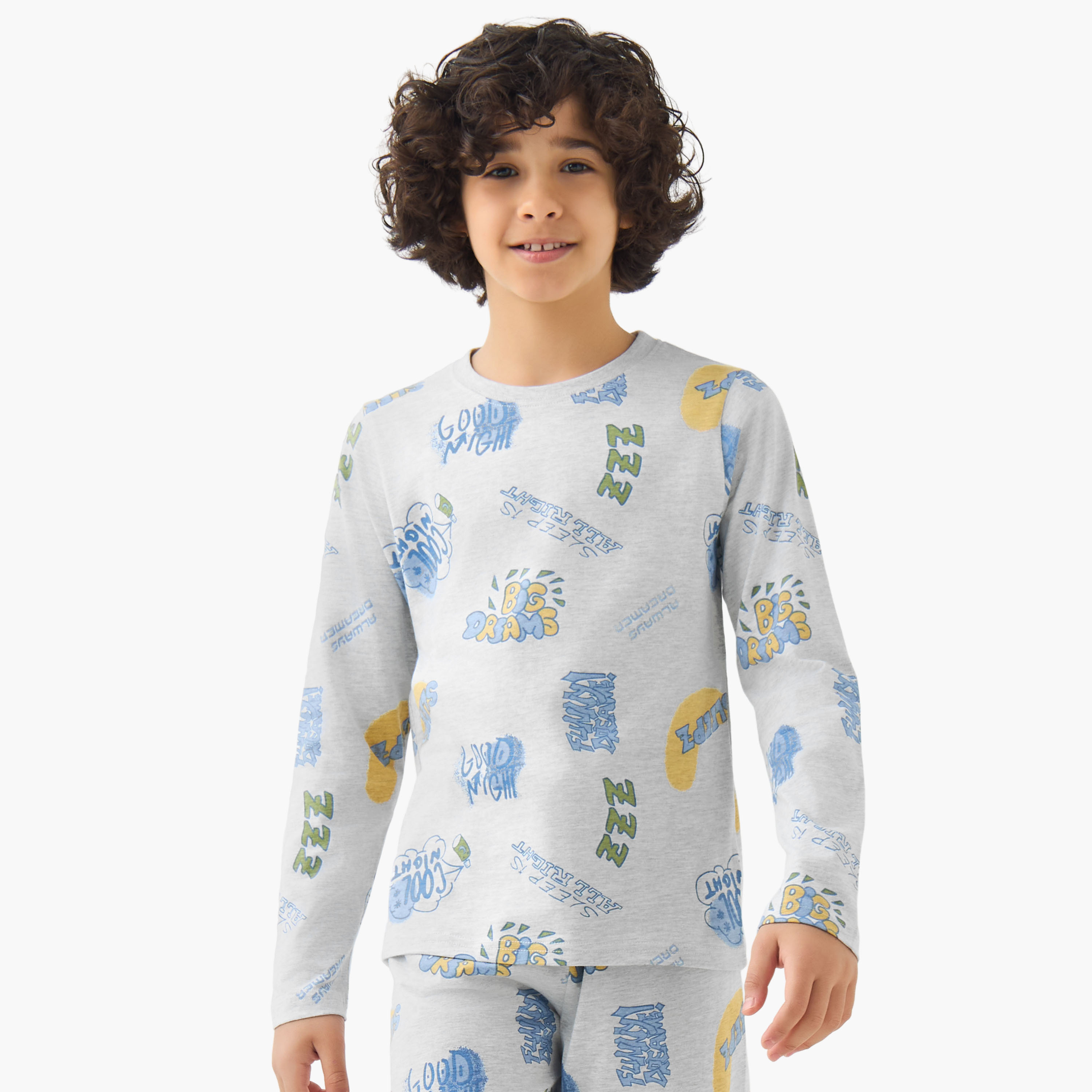 طقم من 3 بيجاما قطن بياقة مستديرة وأكمام طويلة وطبعات من جونيورز-boys-clothing-nightwear-image-4