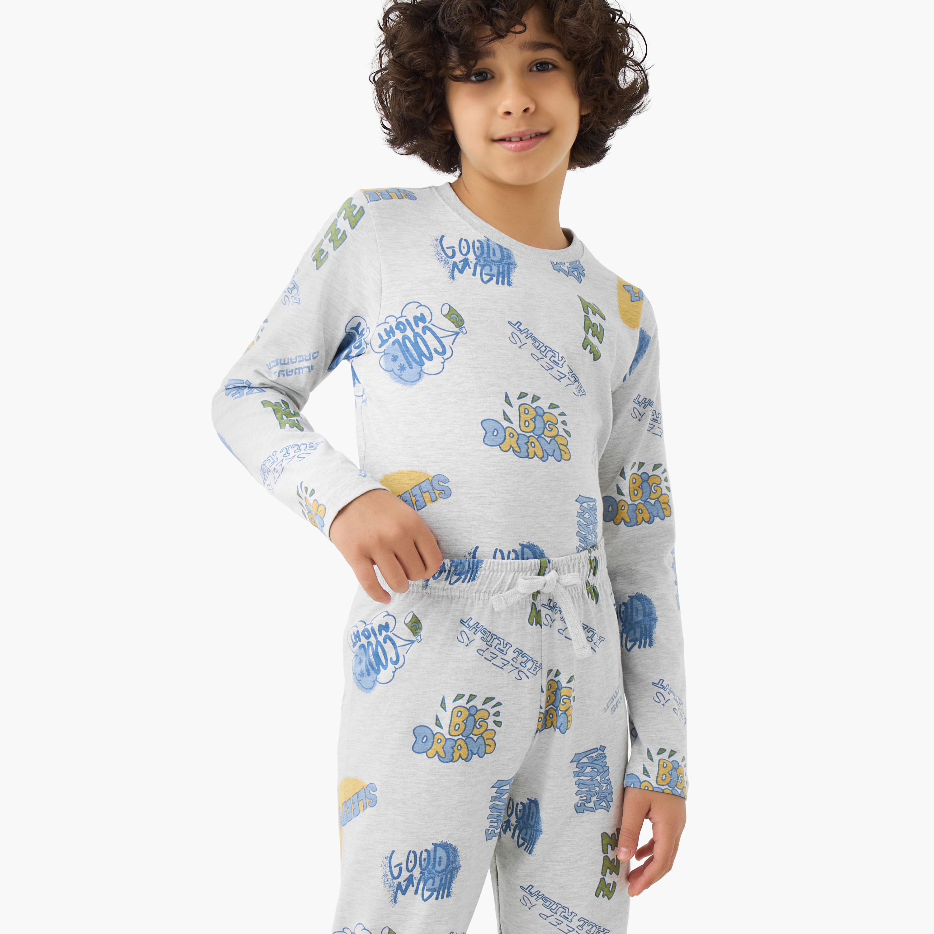 طقم من 3 بيجاما قطن بياقة مستديرة وأكمام طويلة وطبعات من جونيورز-boys-clothing-nightwear-image-7