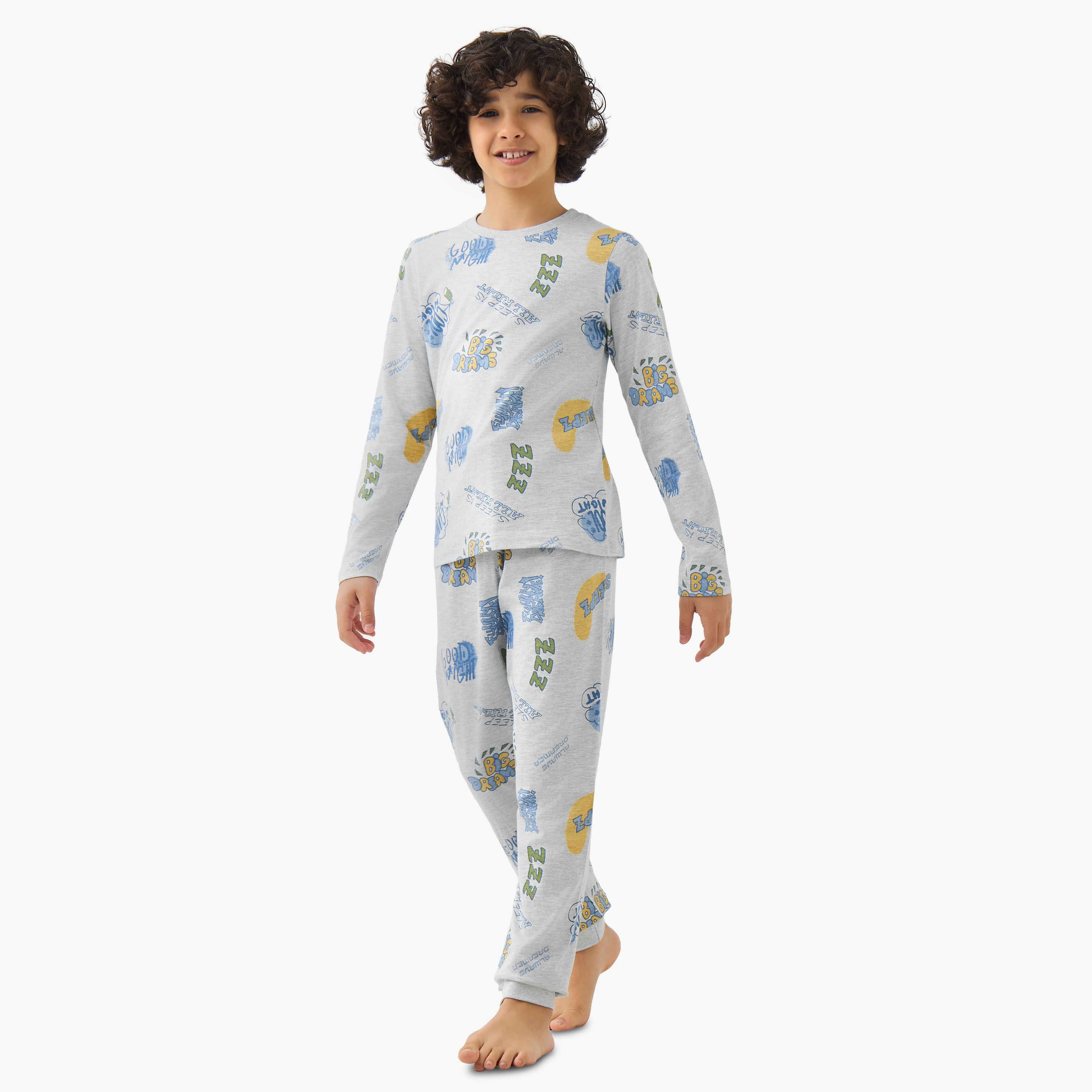 طقم من 3 بيجاما قطن بياقة مستديرة وأكمام طويلة وطبعات من جونيورز-boys-clothing-nightwear-image-9