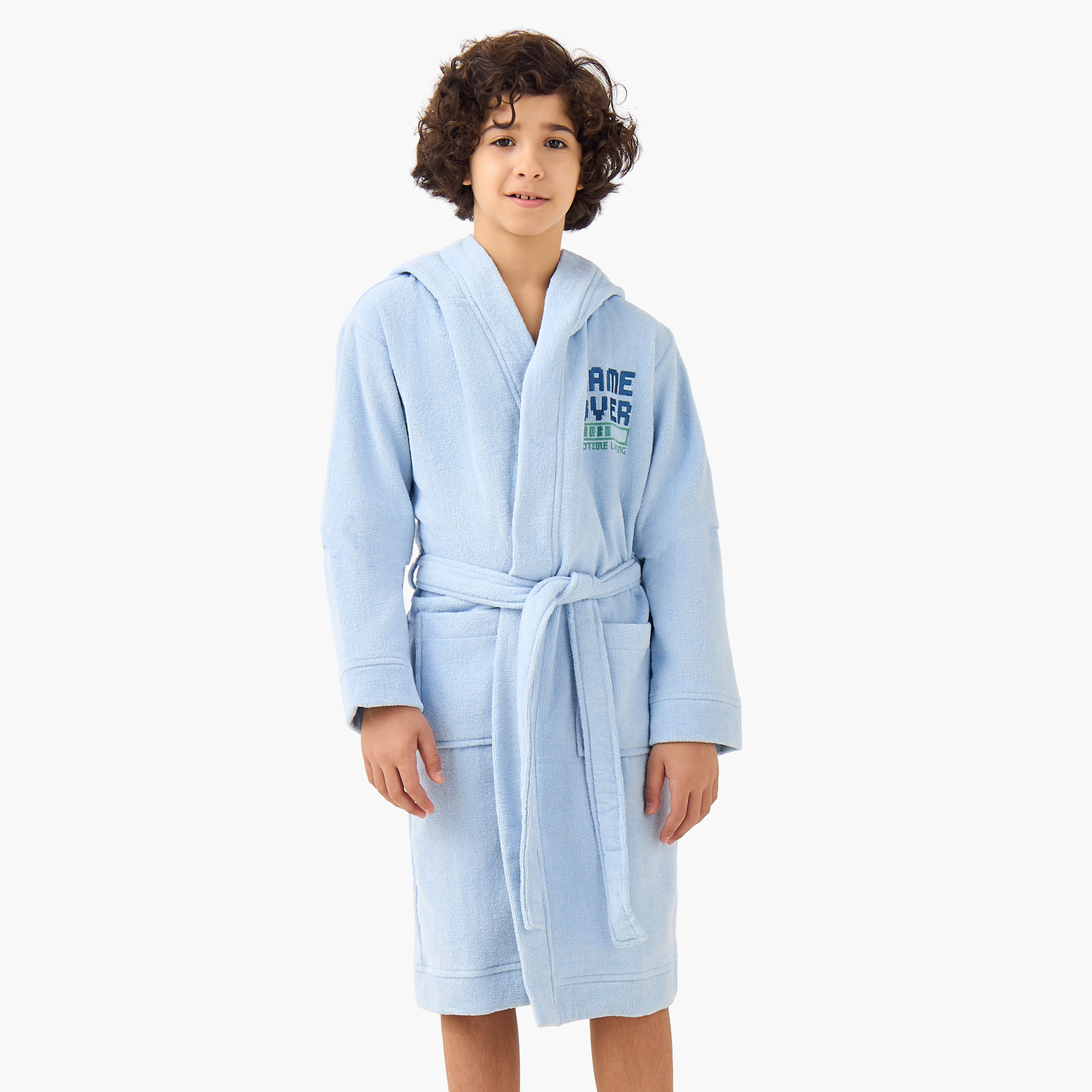 روب حمام تيري بقبعة وتطريز لليافعين - 8-16 سنة-boys-clothing-nightwear-image-1