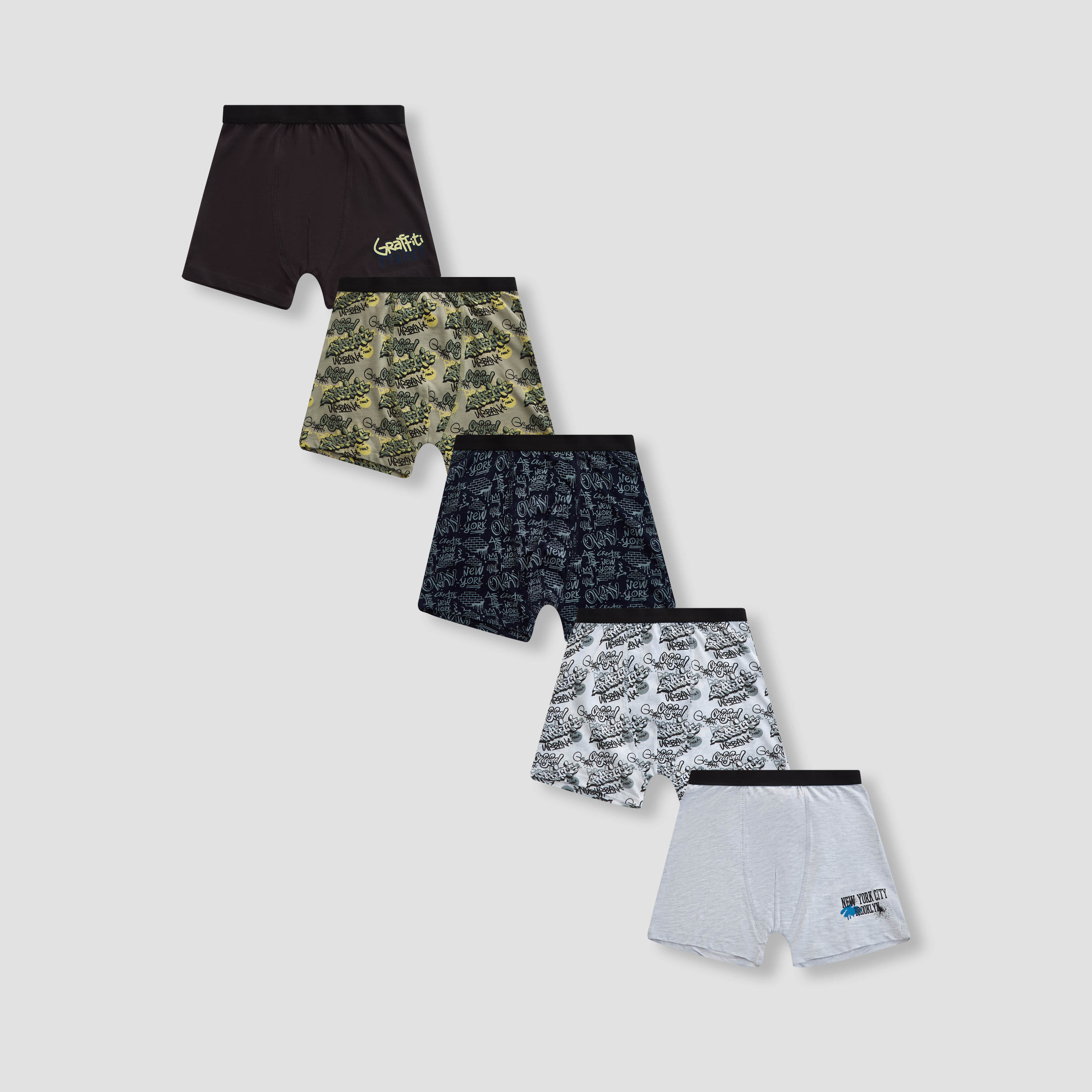 Juniors Boys Boxer Briefs with Graffiti Print - Cotton - 5-Piece Set-boys-clothing-innerwear-boxersandbriefs-image-1