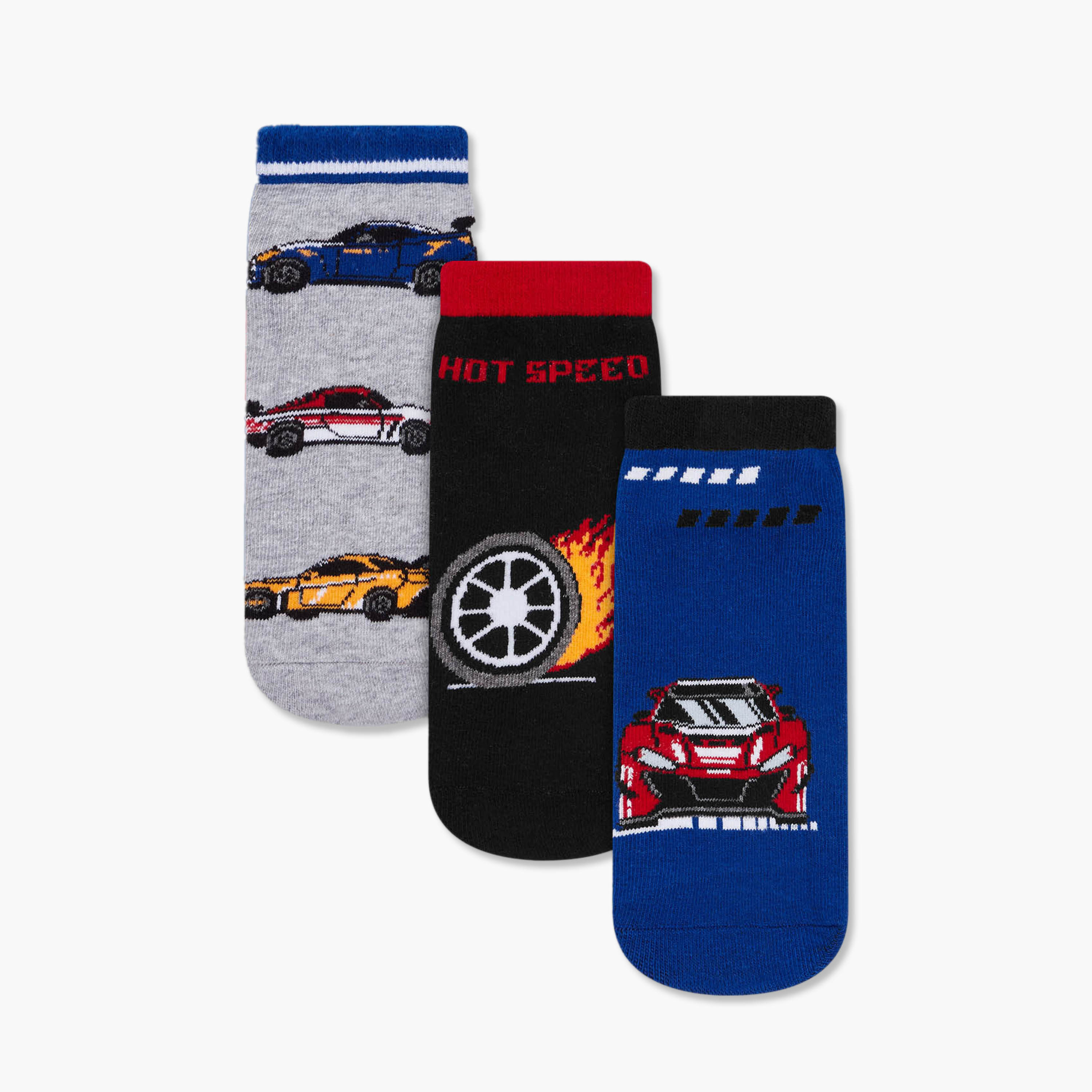 Juniors Boys' Socks with Racing Car Print - Set of 3-boys-accessories-socks-image-1