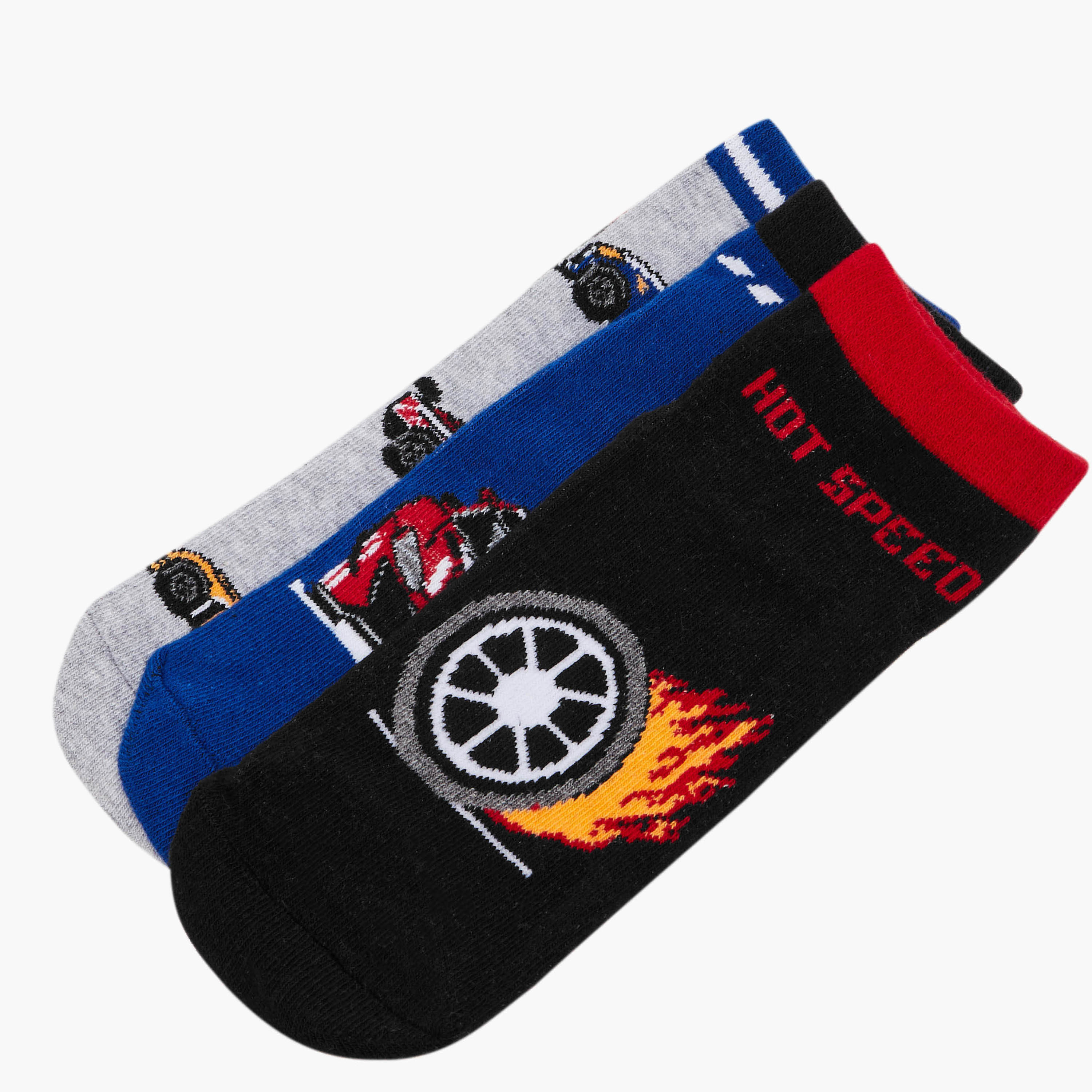 Juniors Boys' Socks with Racing Car Print - Set of 3-boys-accessories-socks-image-4