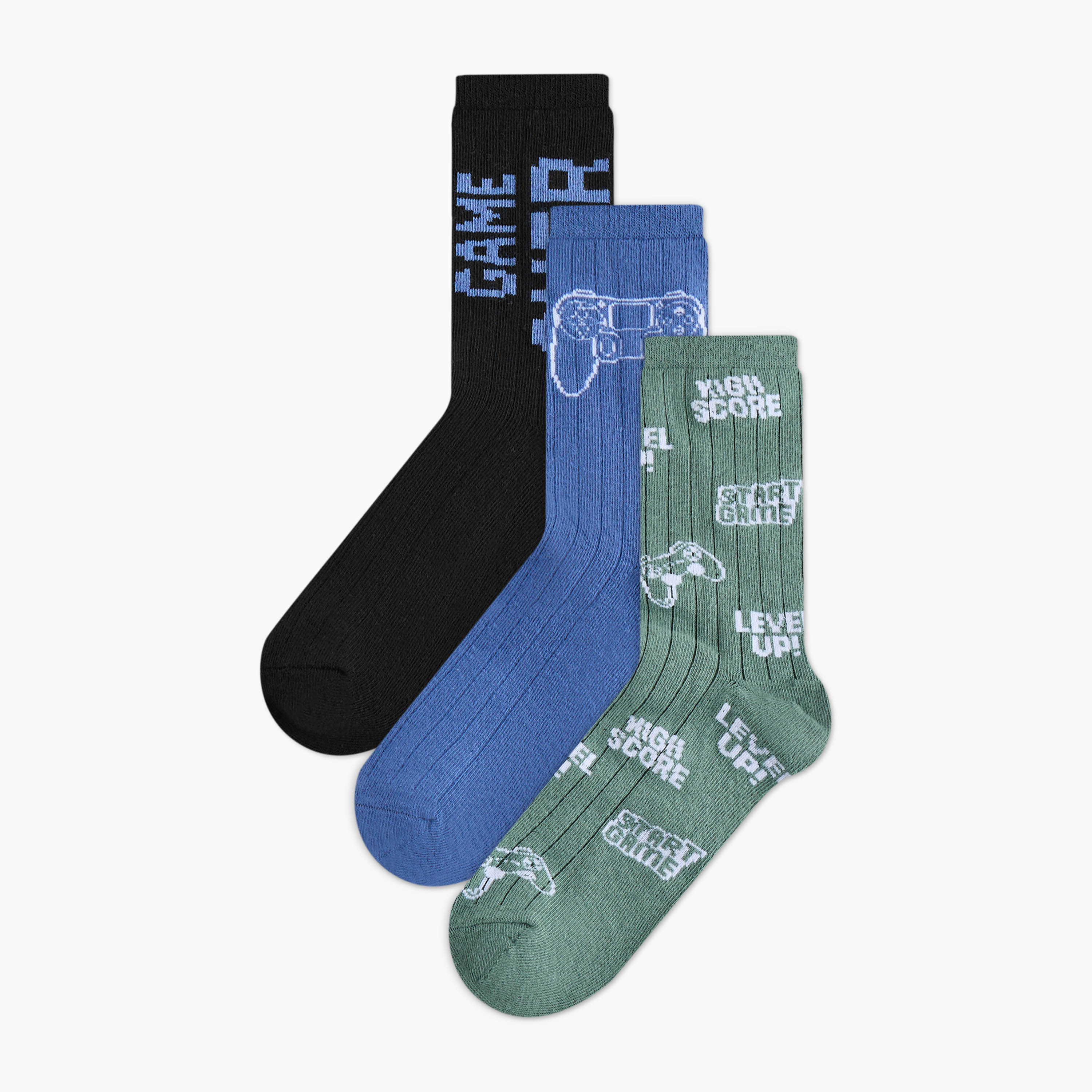 Juniors Gamer Print Crew Length Socks - Set of 3-boys-accessories-socks-image-1