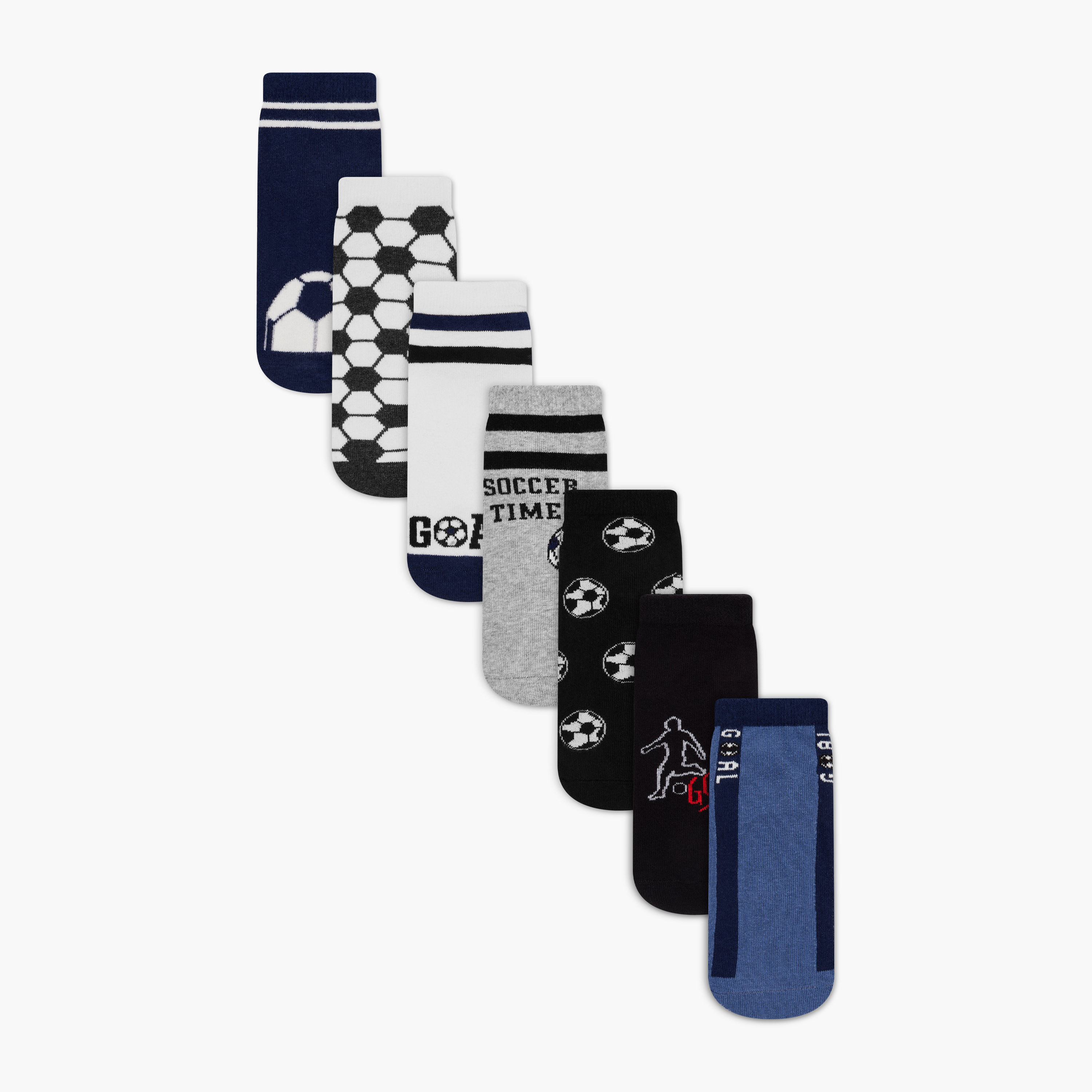Juniors Football Print Ankle Length Socks - Set of 7-boys-accessories-socks-image-1