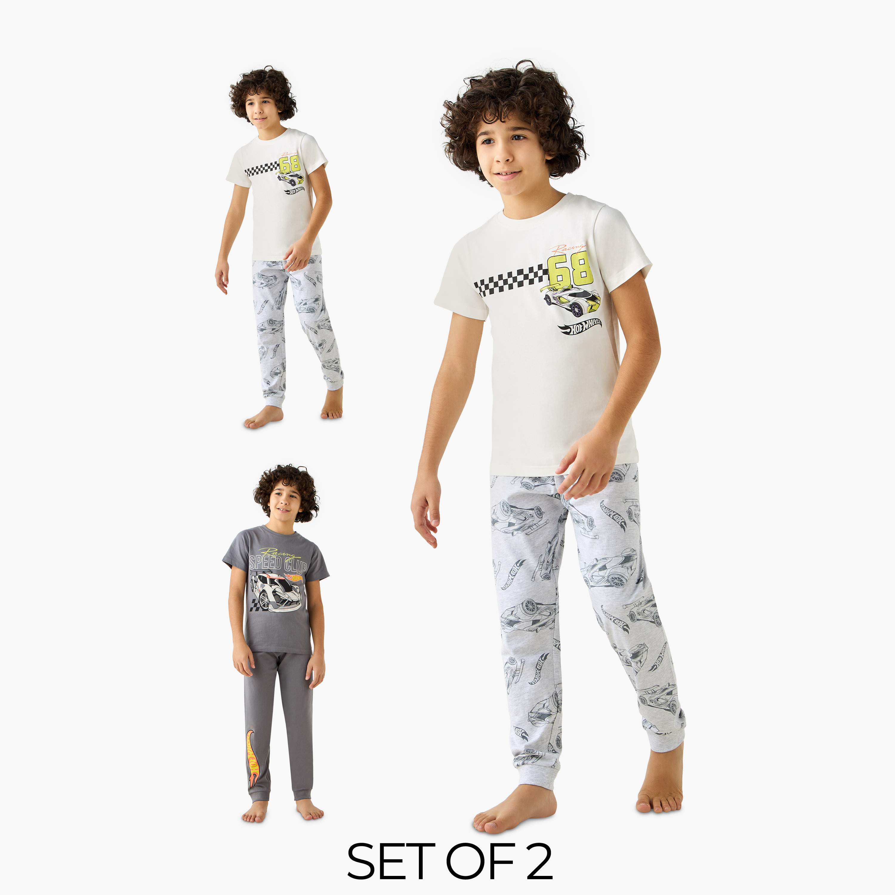 Hot Wheels Print T-shirt and Pyjamas - Set of 2-boys-clothing-nightwear-image-1