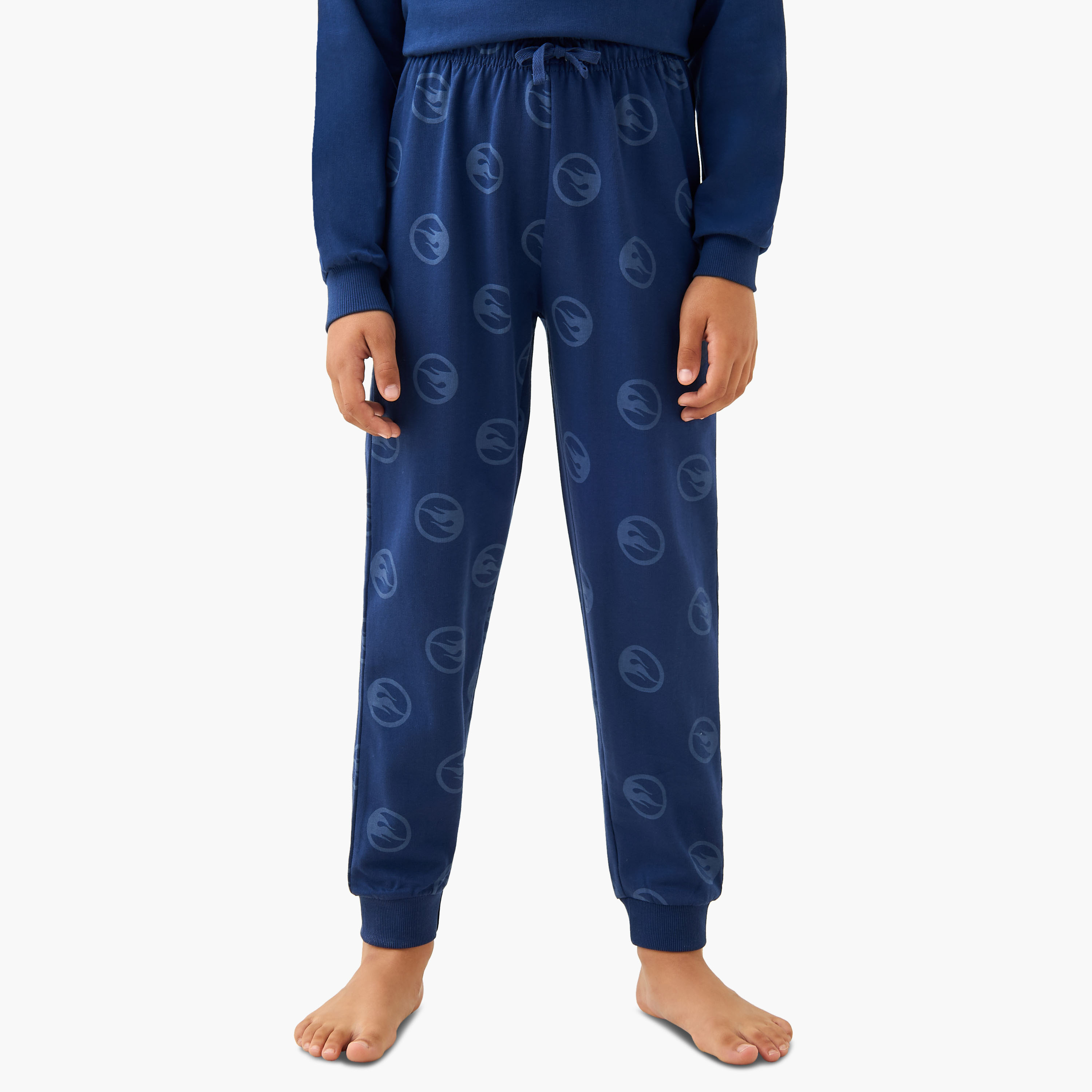 Cotton Crew Neck Long Sleeves Pyjama Set with Hot Wheels Print-boys-clothing-nightwear-image-3