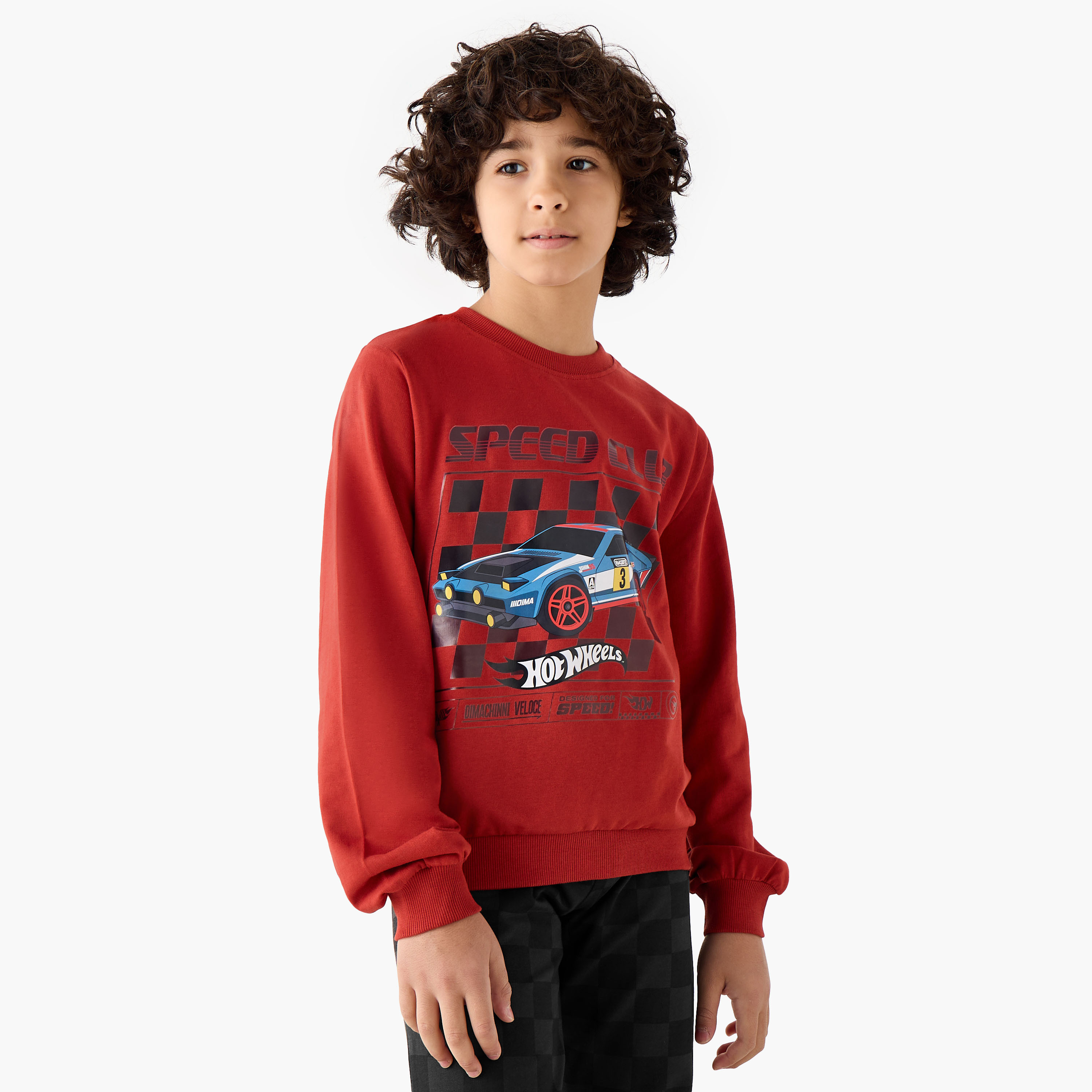 Cotton Crew Neck Long Sleeve Pyjama Set with Hot Wheels Print-boys-clothing-nightwear-image-2
