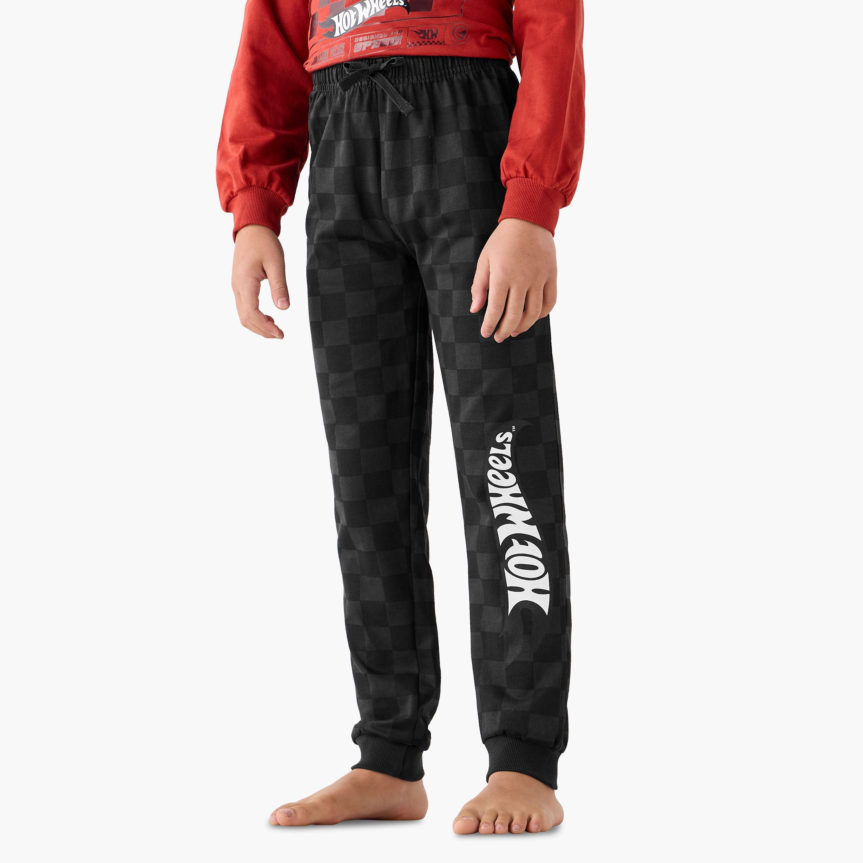 Cotton Crew Neck Long Sleeve Pyjama Set with Hot Wheels Print-boys-clothing-nightwear-image-3