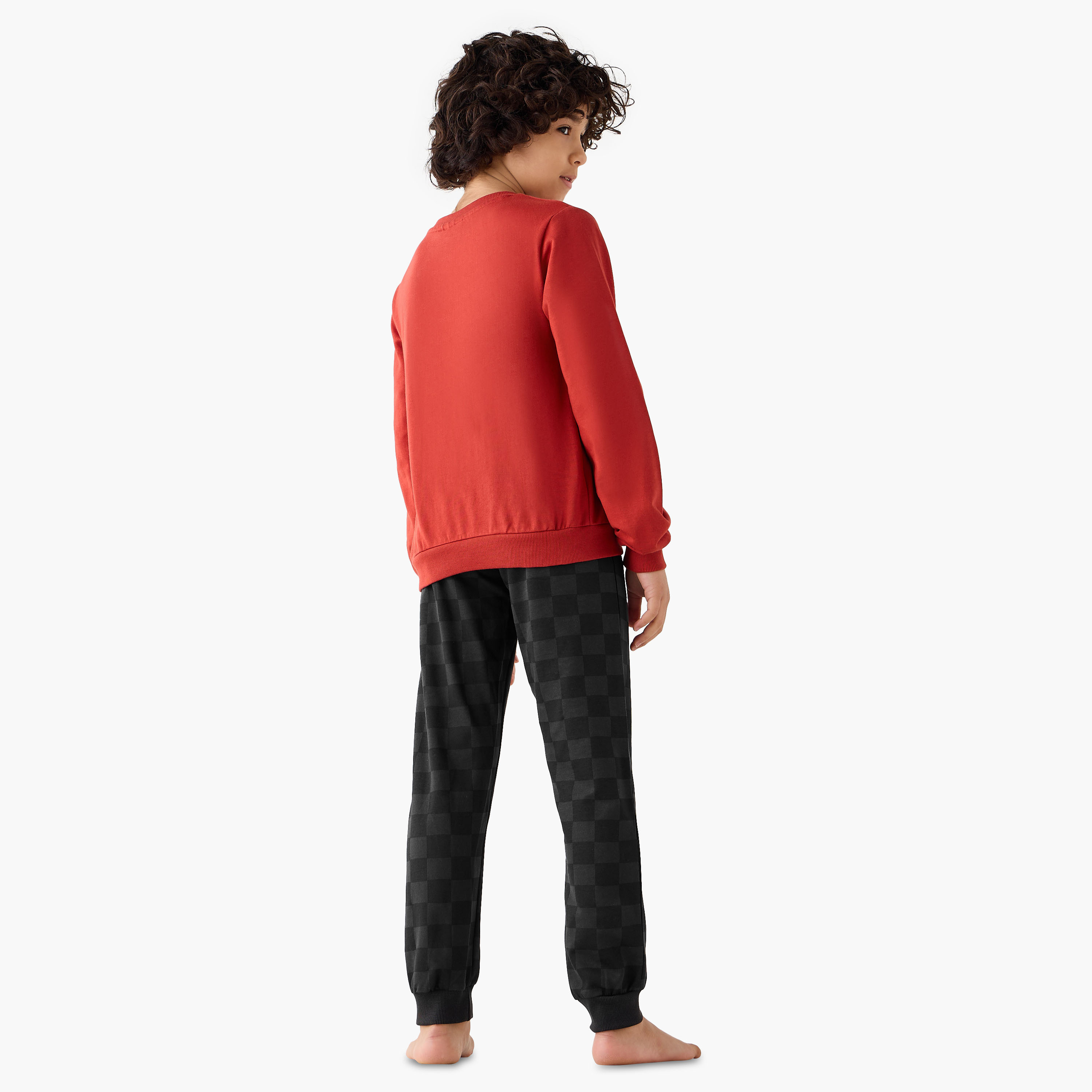 Cotton Crew Neck Long Sleeve Pyjama Set with Hot Wheels Print-boys-clothing-nightwear-image-4
