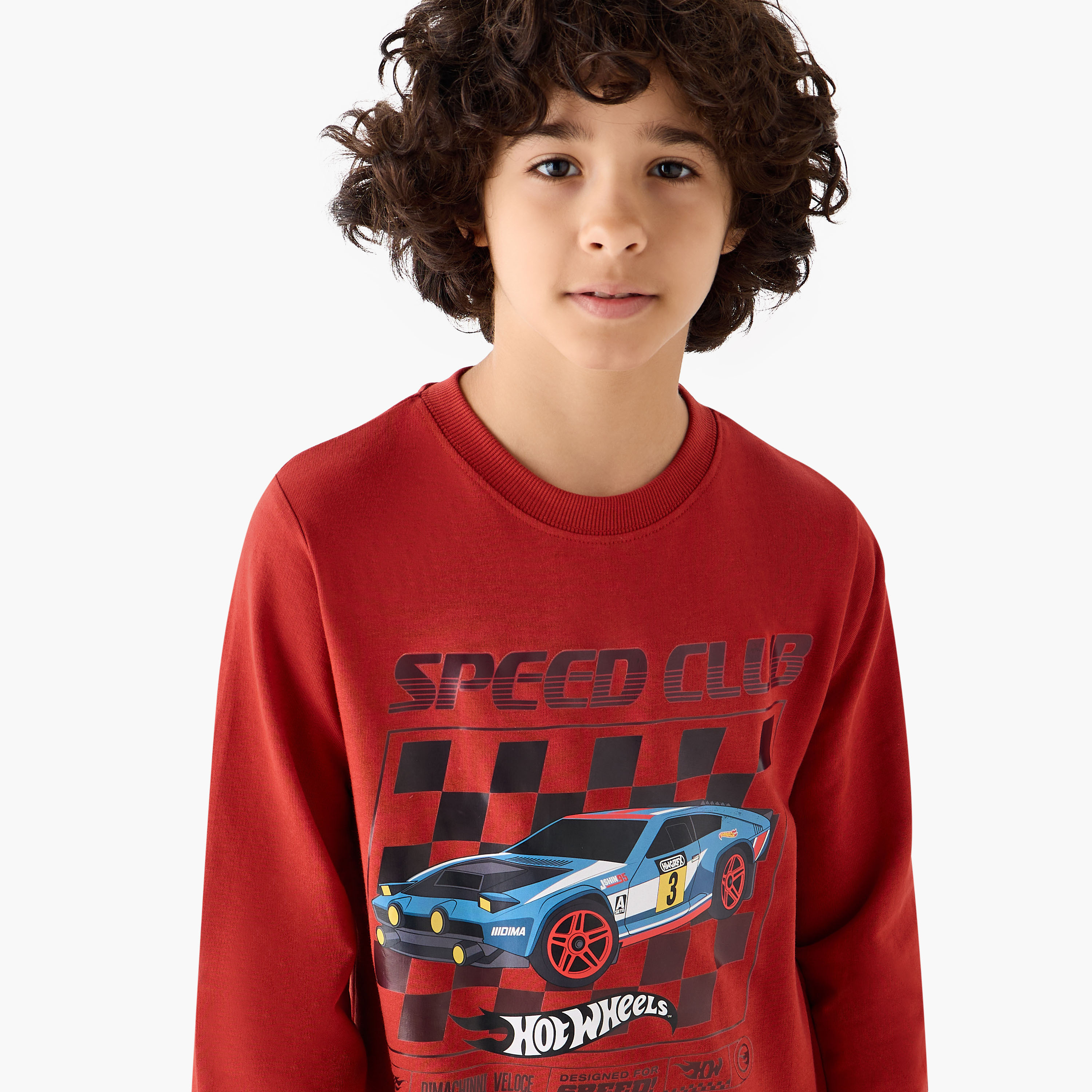 Cotton Crew Neck Long Sleeve Pyjama Set with Hot Wheels Print-boys-clothing-nightwear-image-5