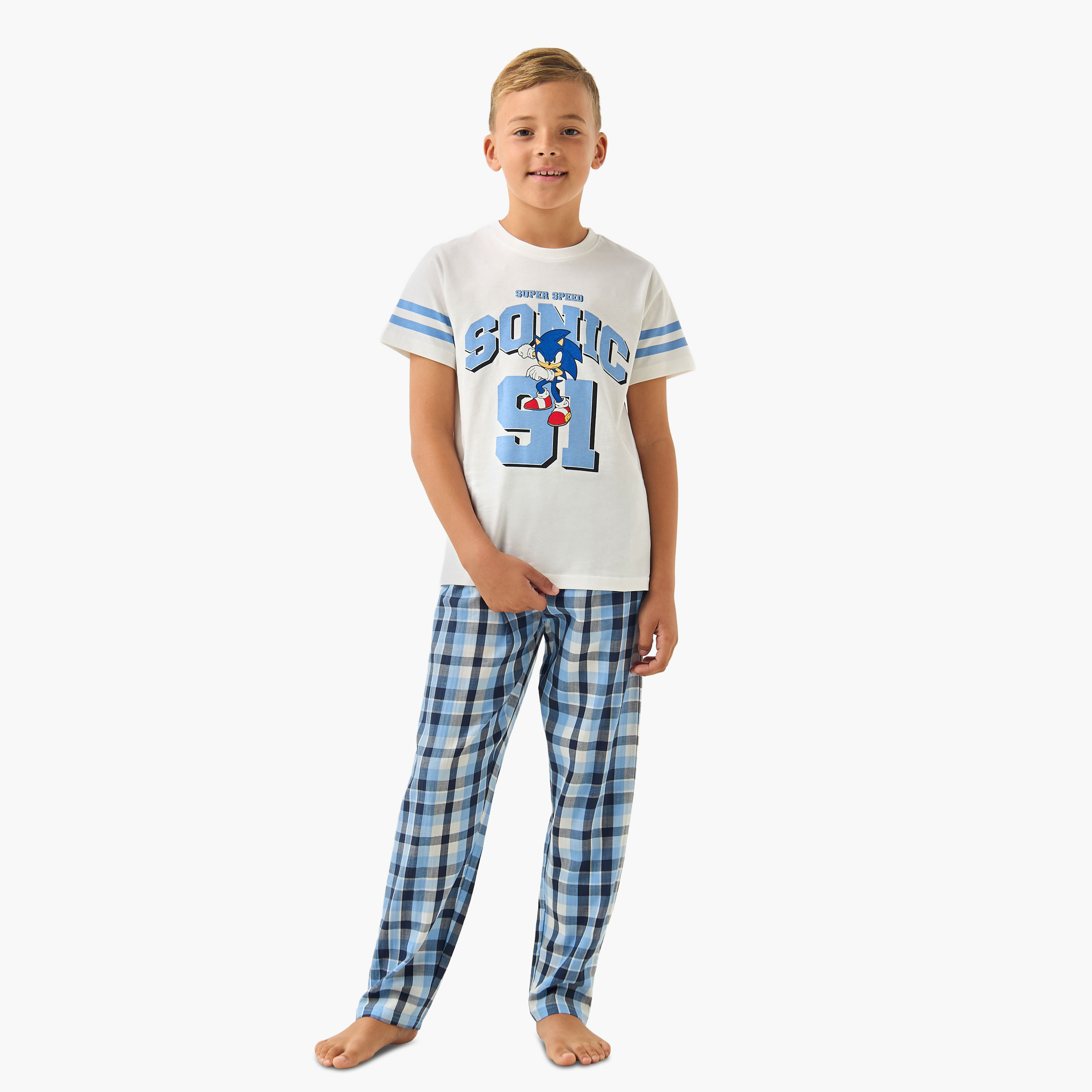 طقم بيجاما قطن بياقة ضيقة وأكمام طويلة وطبعات سونيك-boys-clothing-nightwear-image-1