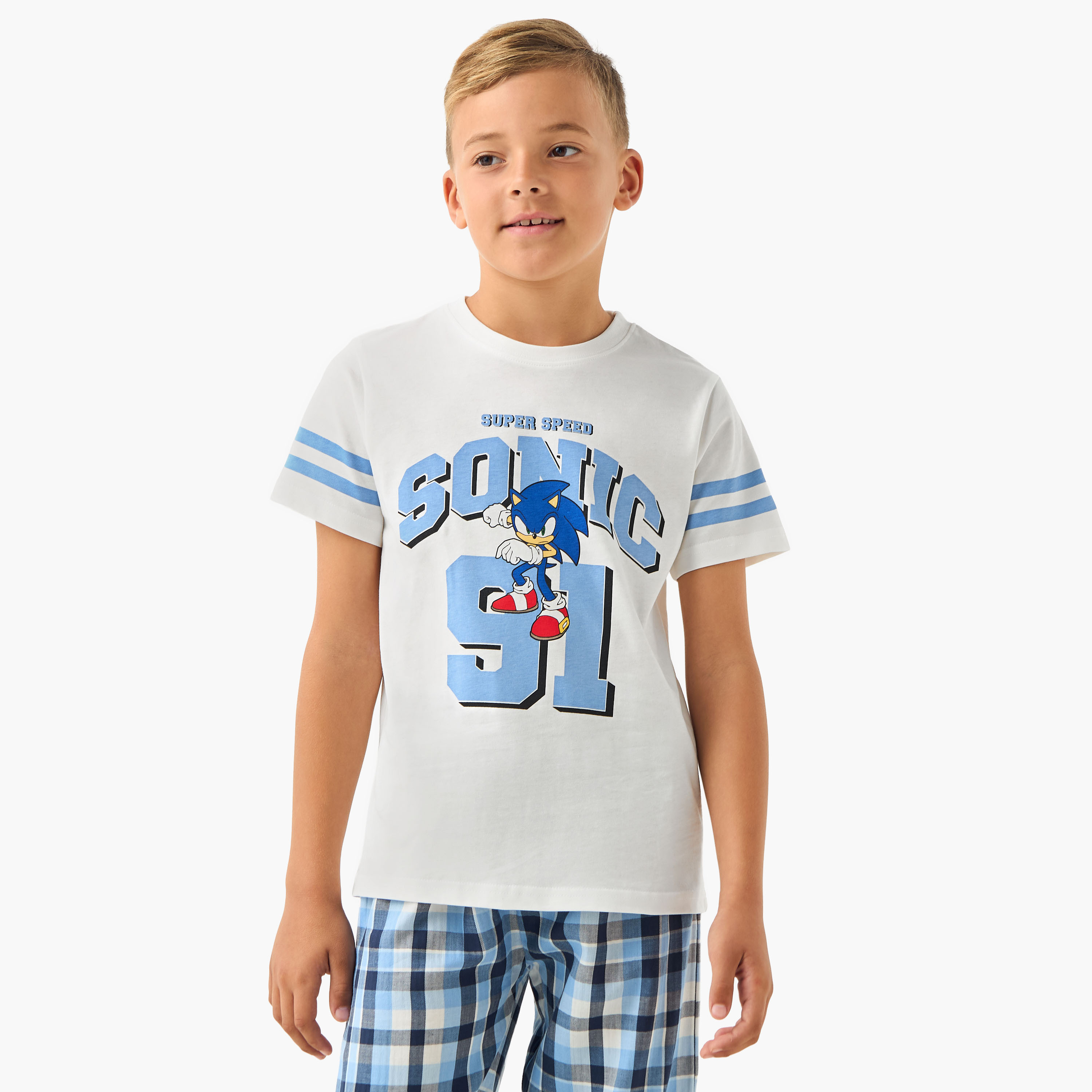طقم بيجاما قطن بياقة ضيقة وأكمام طويلة وطبعات سونيك-boys-clothing-nightwear-image-2