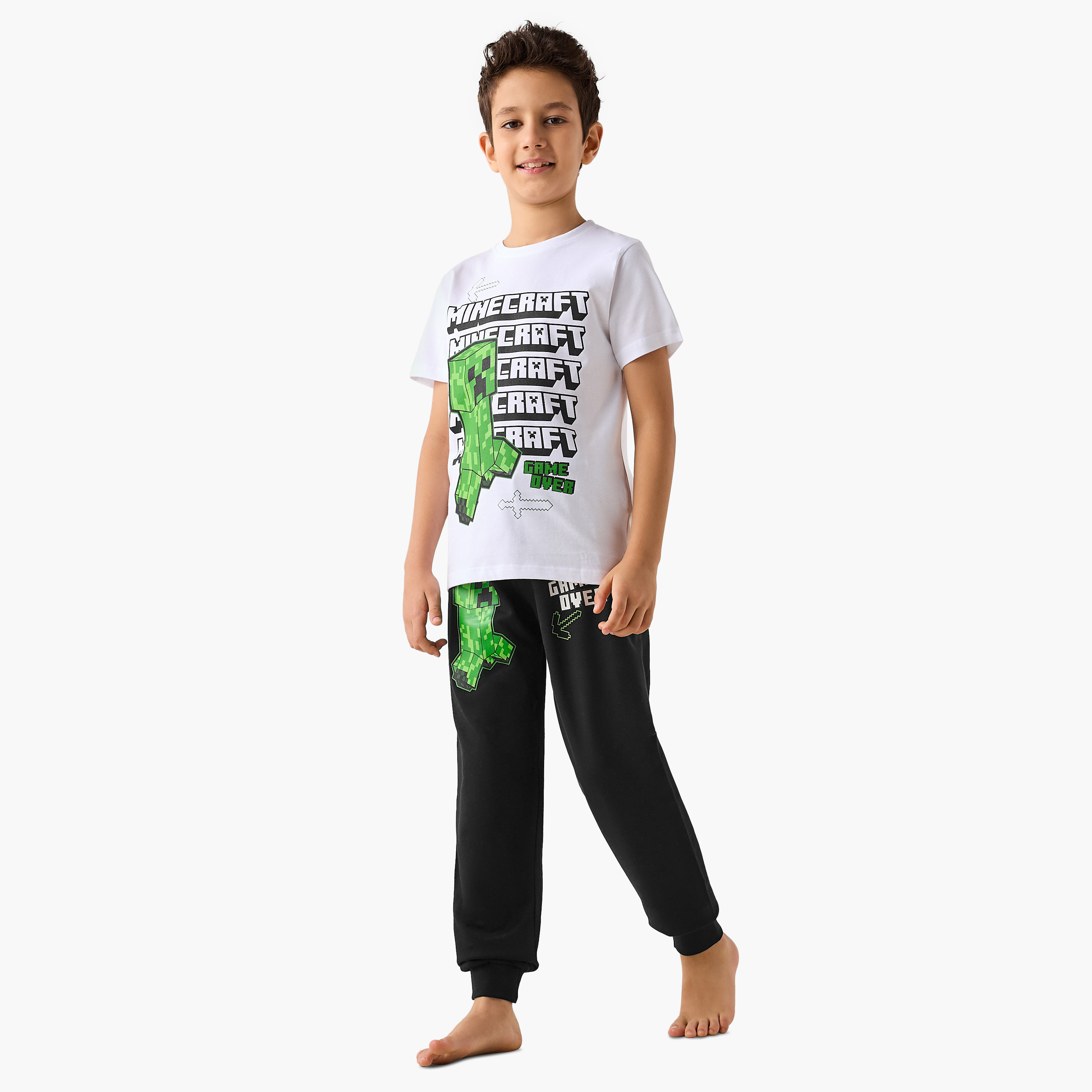 Minecraft Printed T-shirt and Pyjama Set-boys-clothing-nightwear-image-1