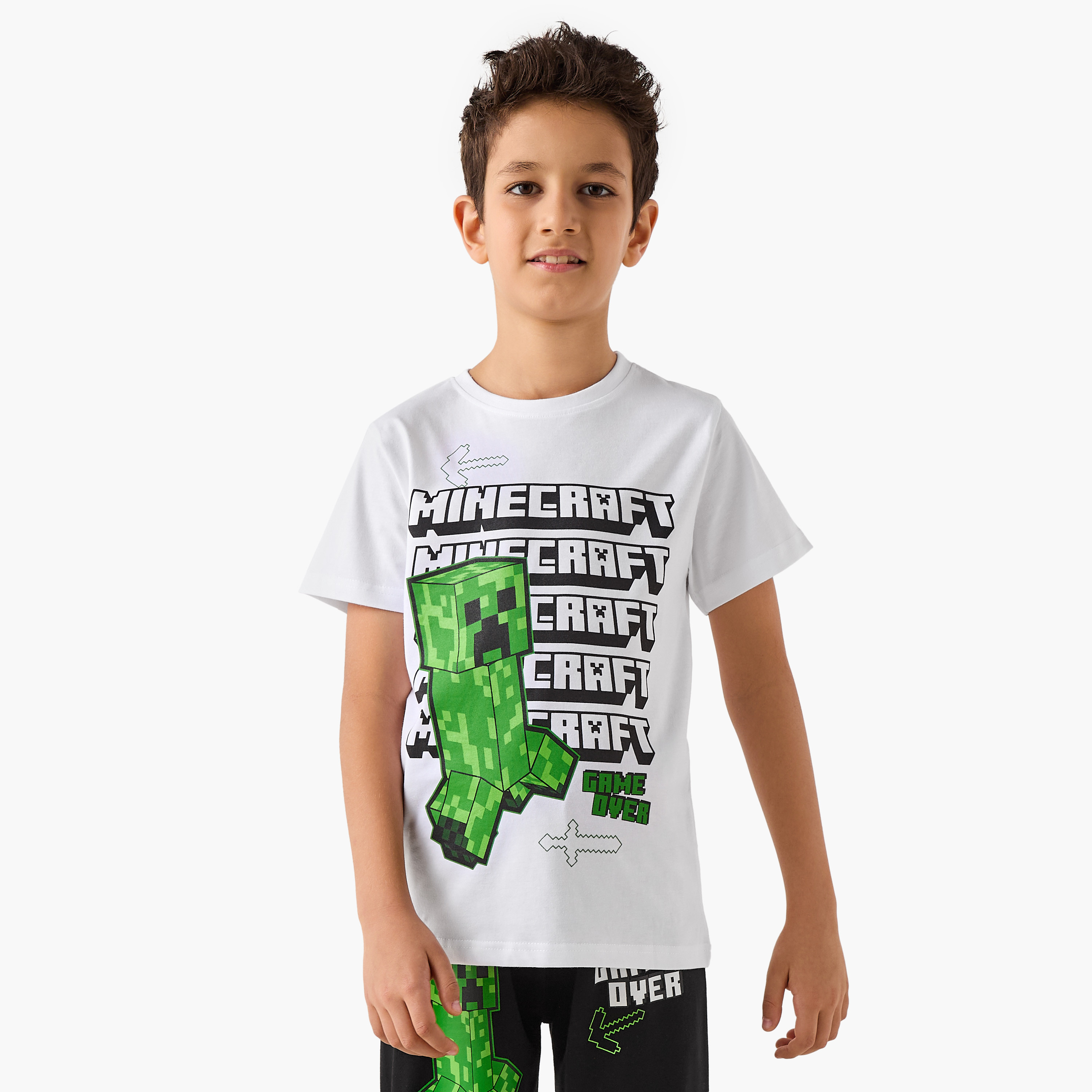 Minecraft Printed T-shirt and Pyjama Set-boys-clothing-nightwear-image-2