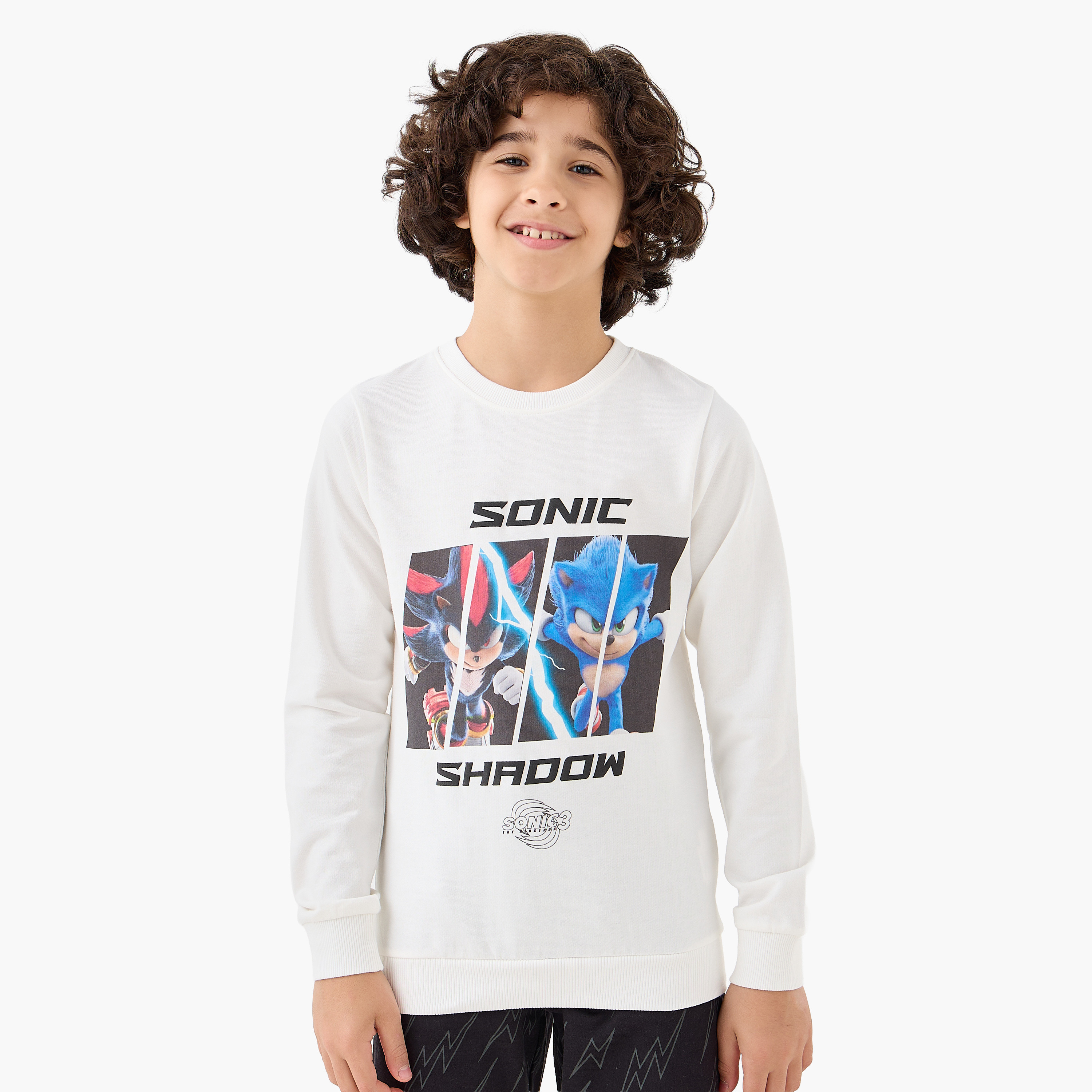 Cotton Crew Neck Long Sleeve Pyjama Set with Sonic the Hedgehog Print-boys-clothing-nightwear-image-2
