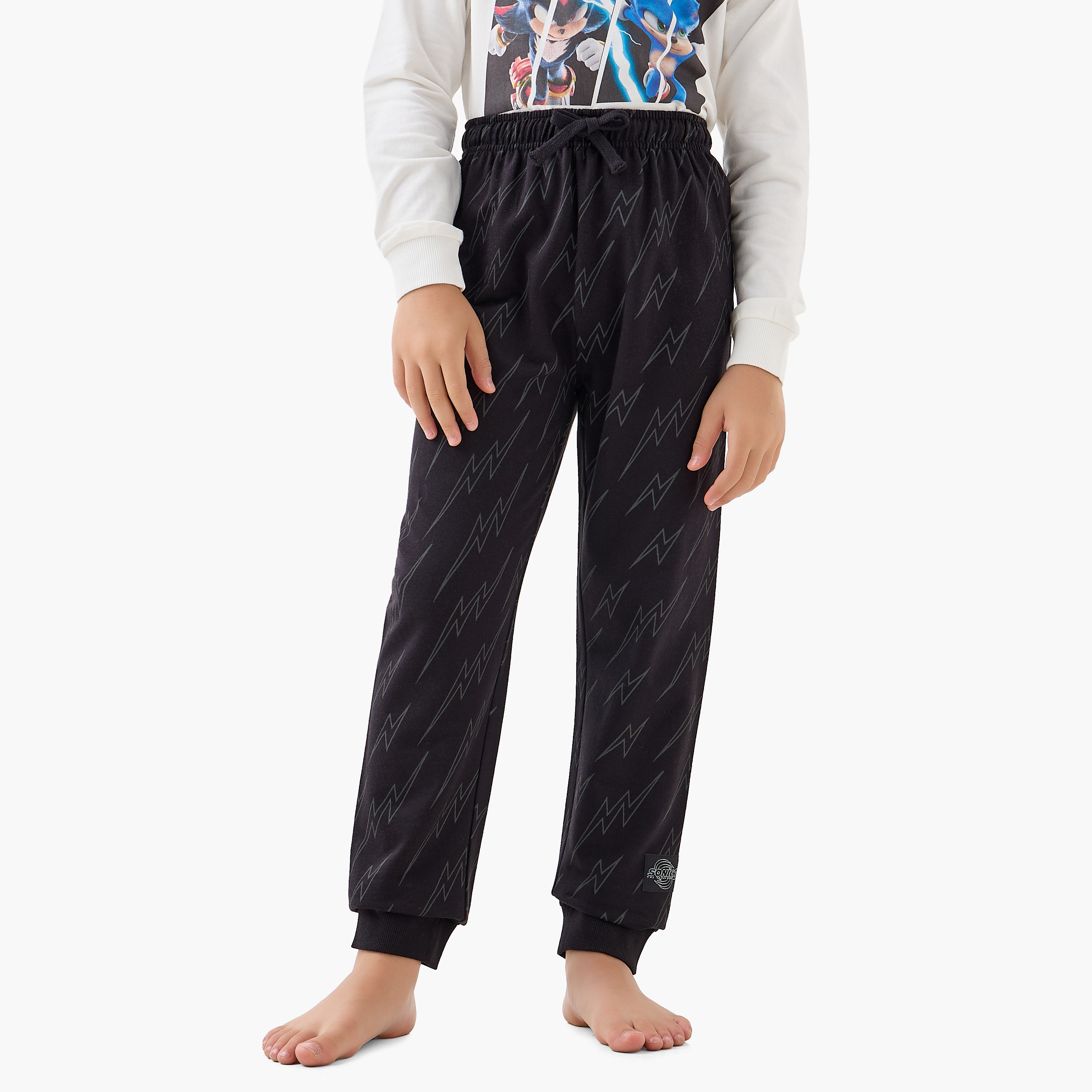 Cotton Crew Neck Long Sleeve Pyjama Set with Sonic the Hedgehog Print-boys-clothing-nightwear-image-3